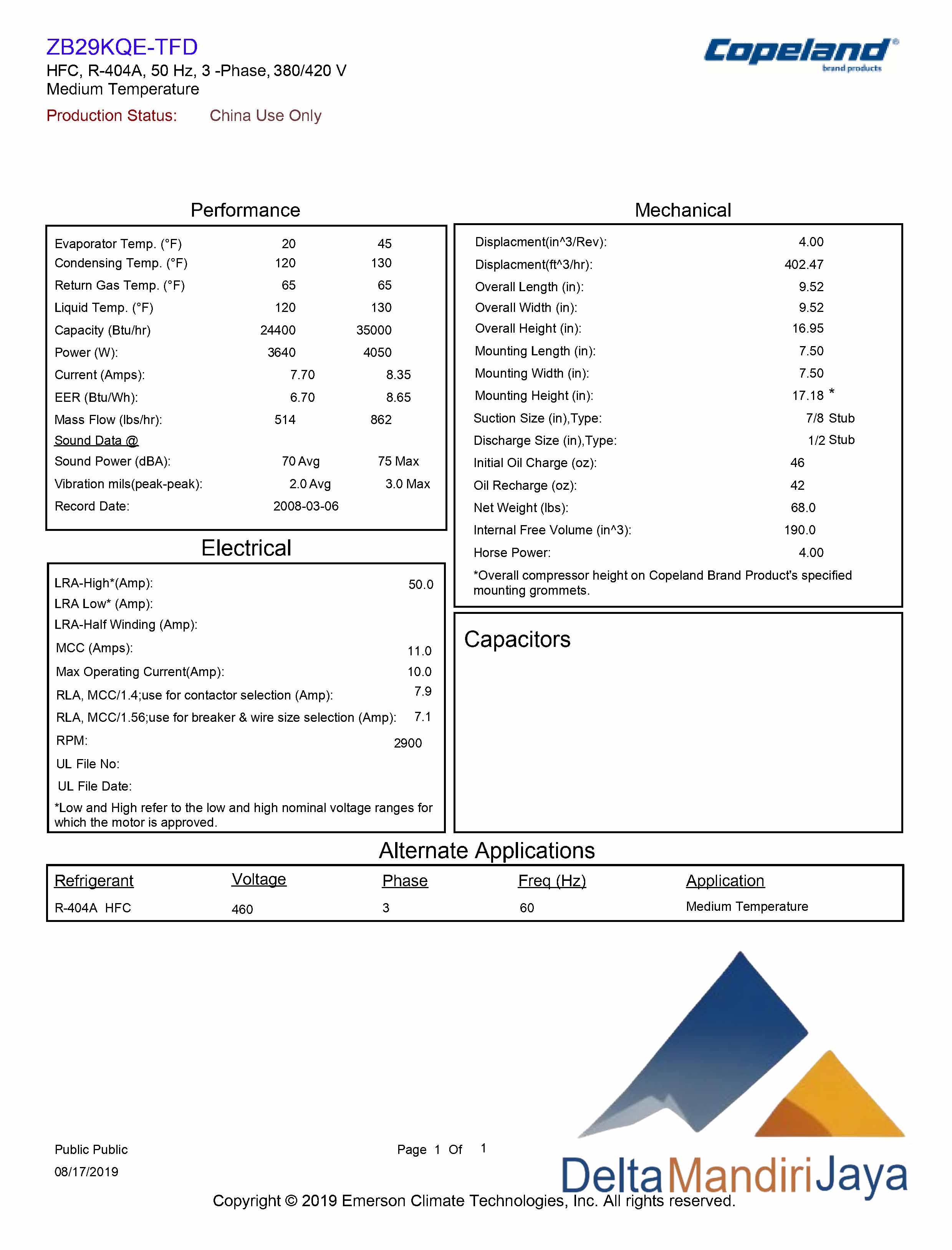 Compressor Copeland Scroll ZB29KQE-TFD-558