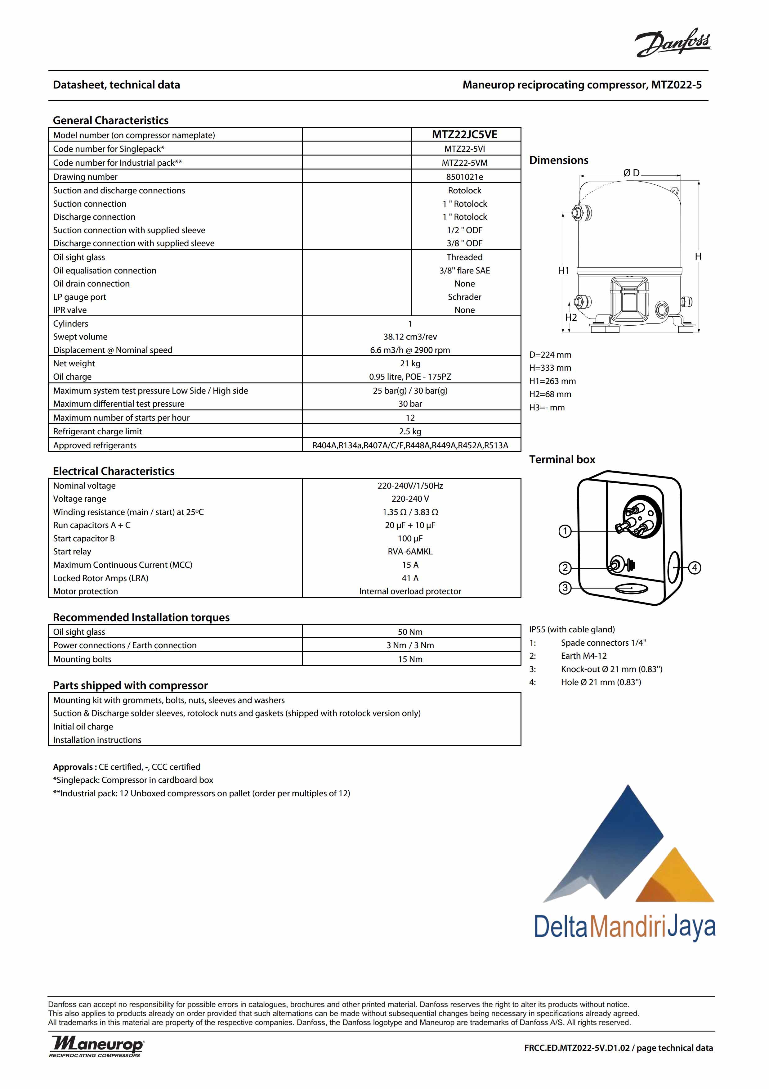Kompresor Danfoss MTZ22JC5VE