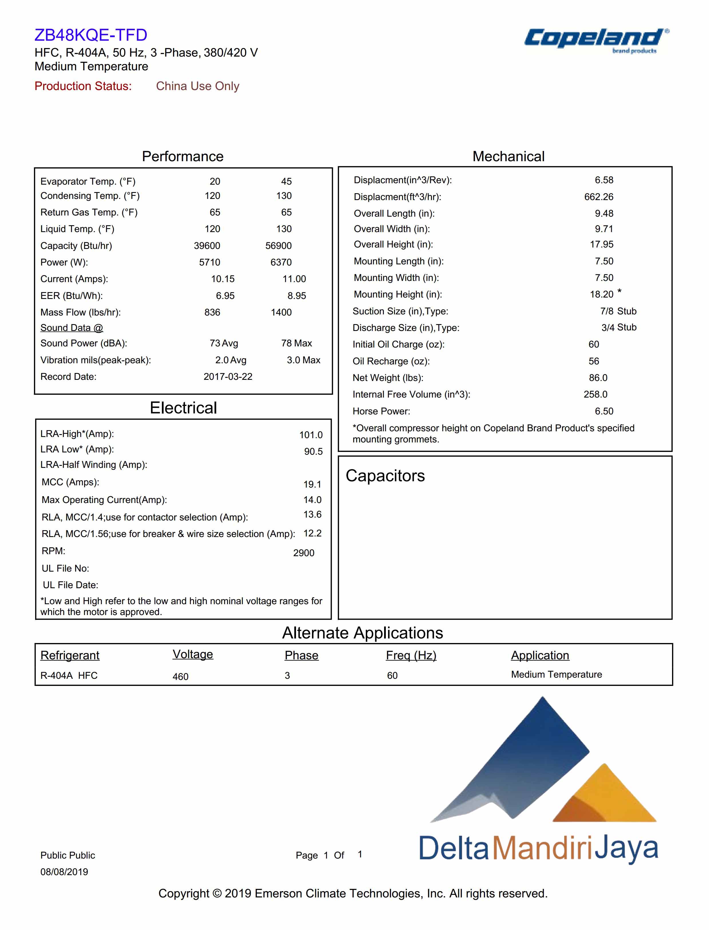 Compressor Emerson ZB48KQE-TFD-559