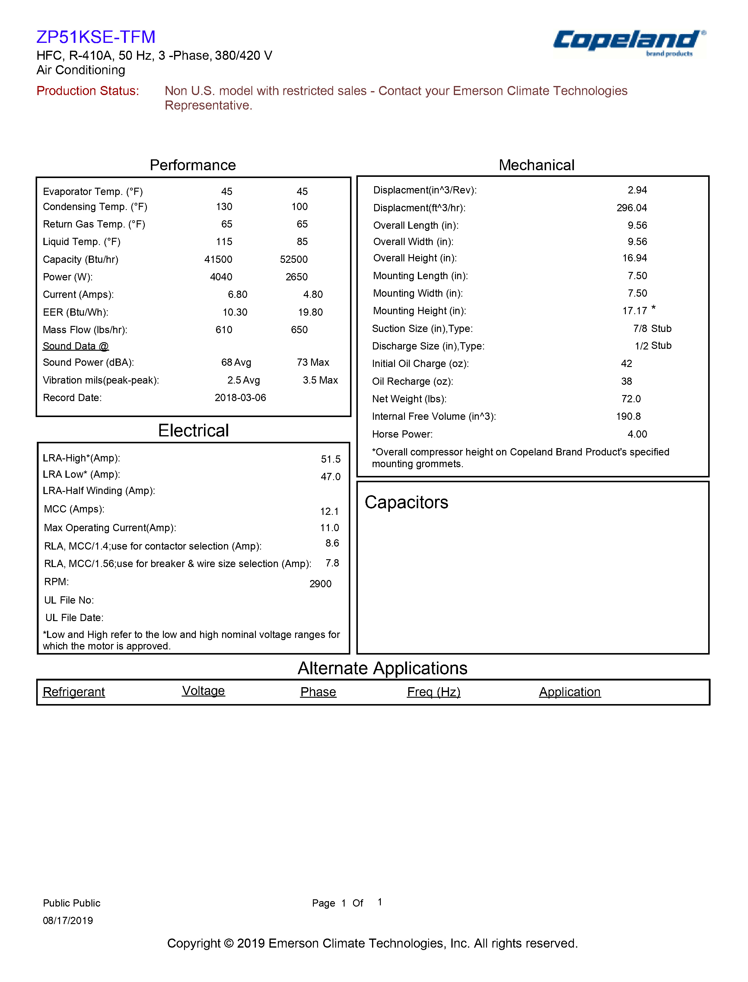Kompresor AC Emerson Copeland ZP51KSE-TFM-52E