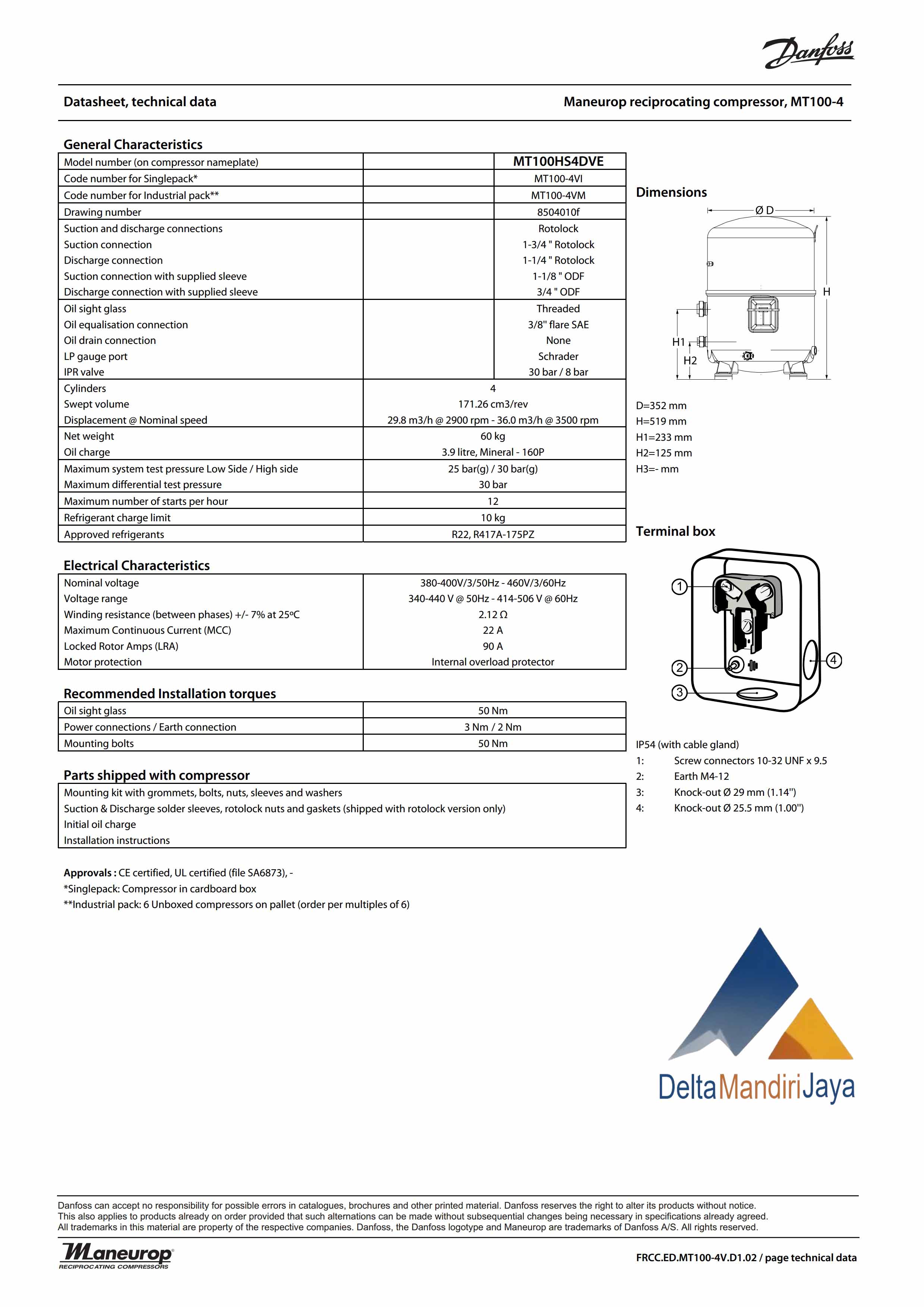 Kompresor Danfoss MT100HS4DVE