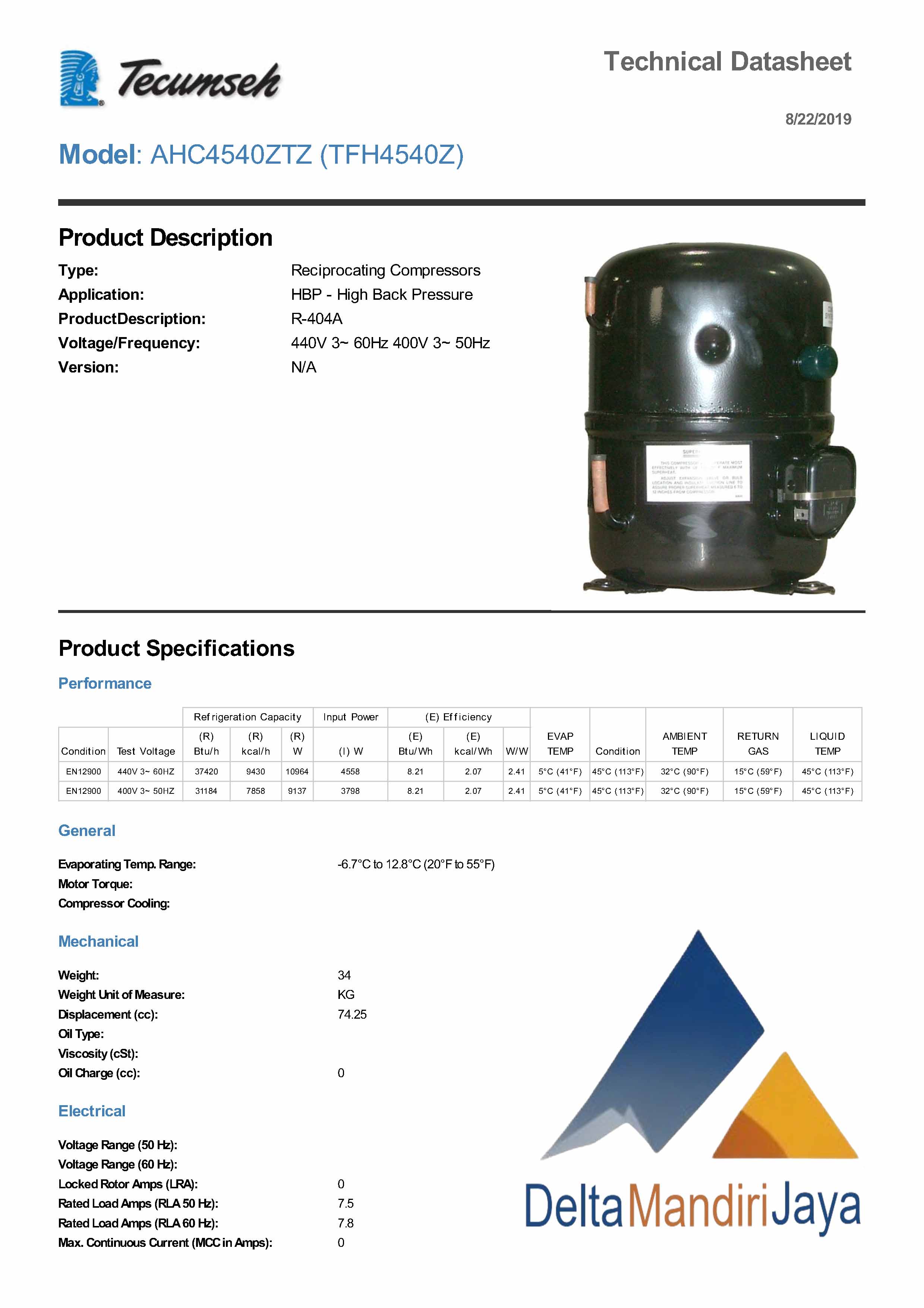 Compressor Tecumseh TFH4540Z
