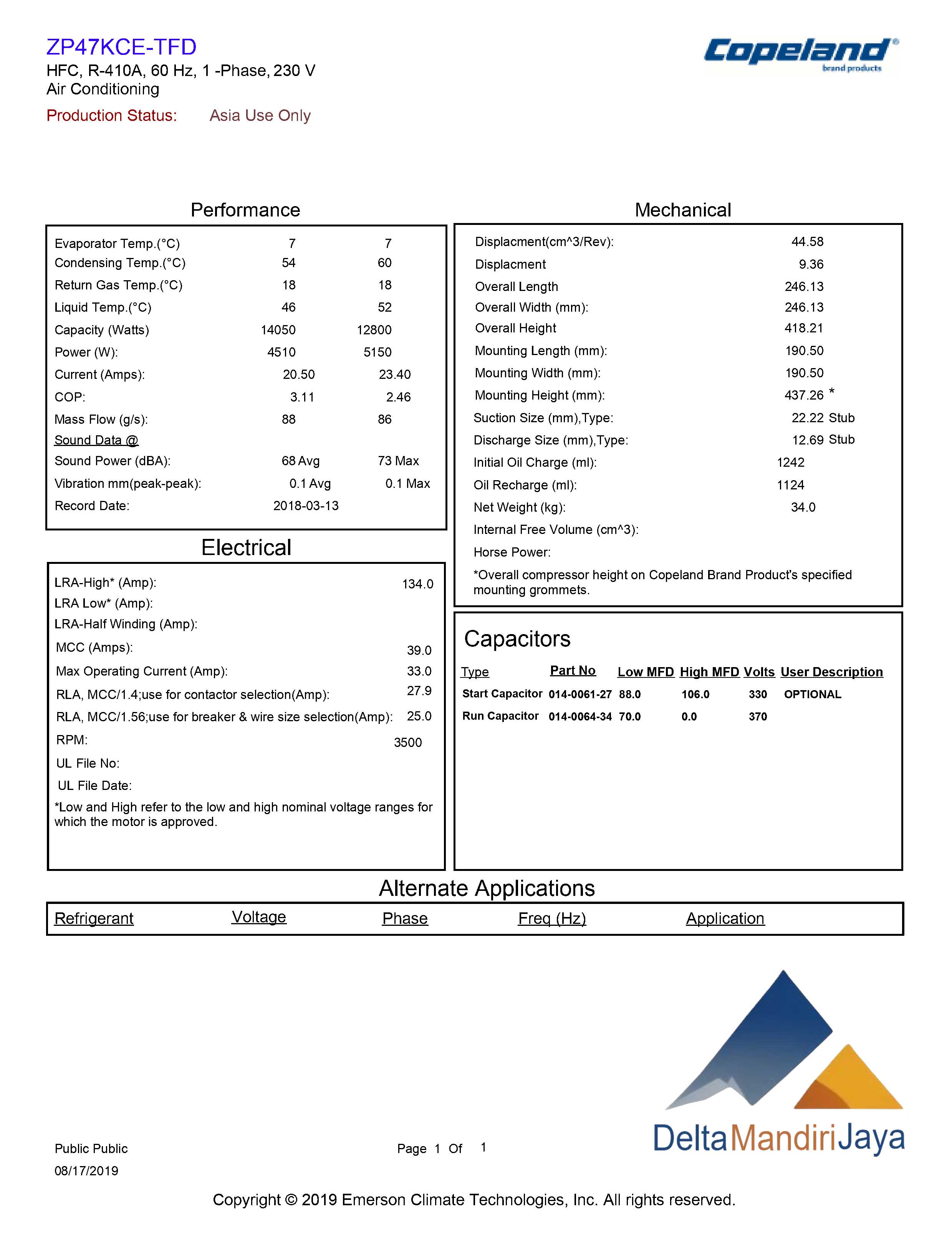 Kompresor AC Copeland Scroll ZP47KCE-TFD-522