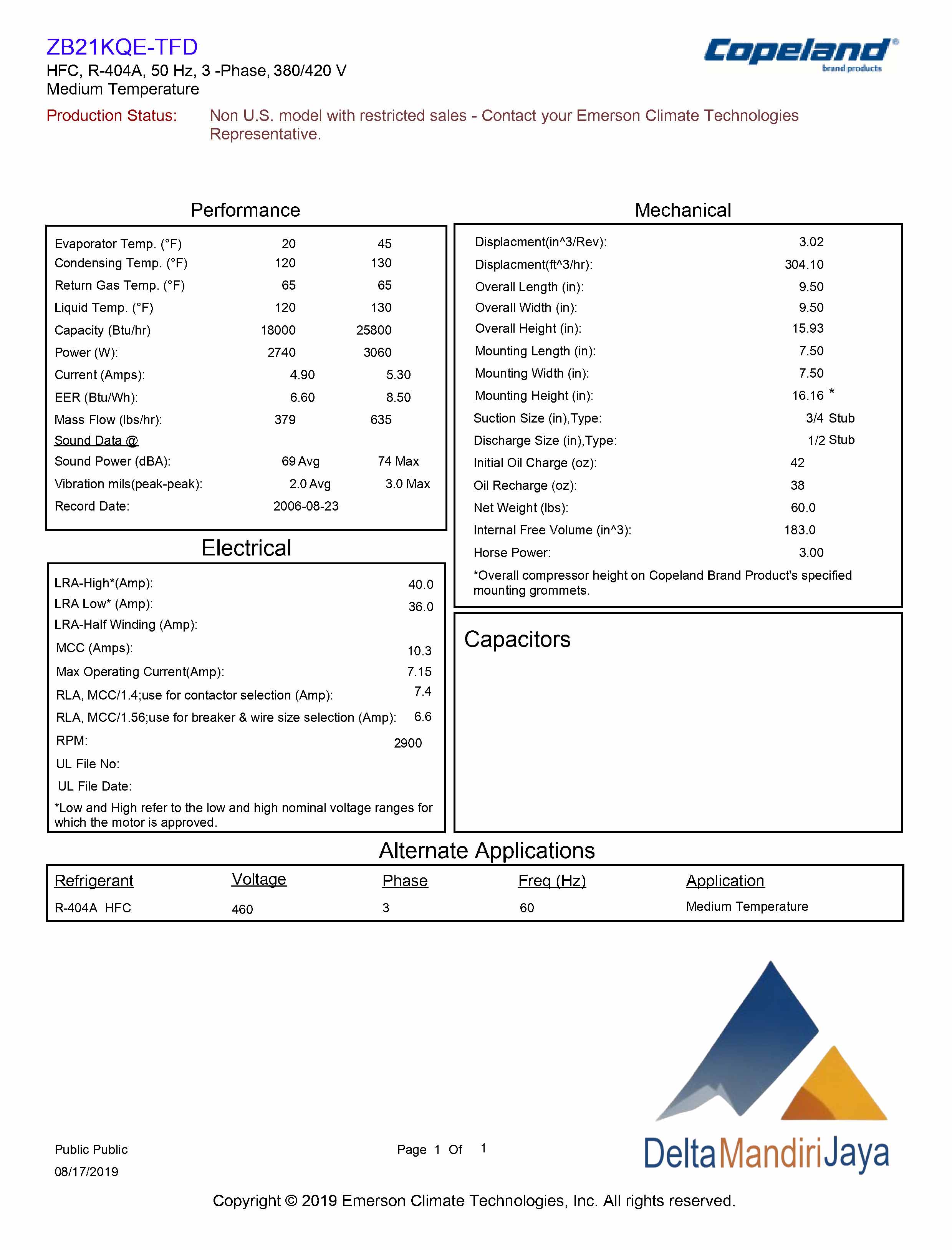 Compressor Copeland Scroll ZB21KQE-TFD-558