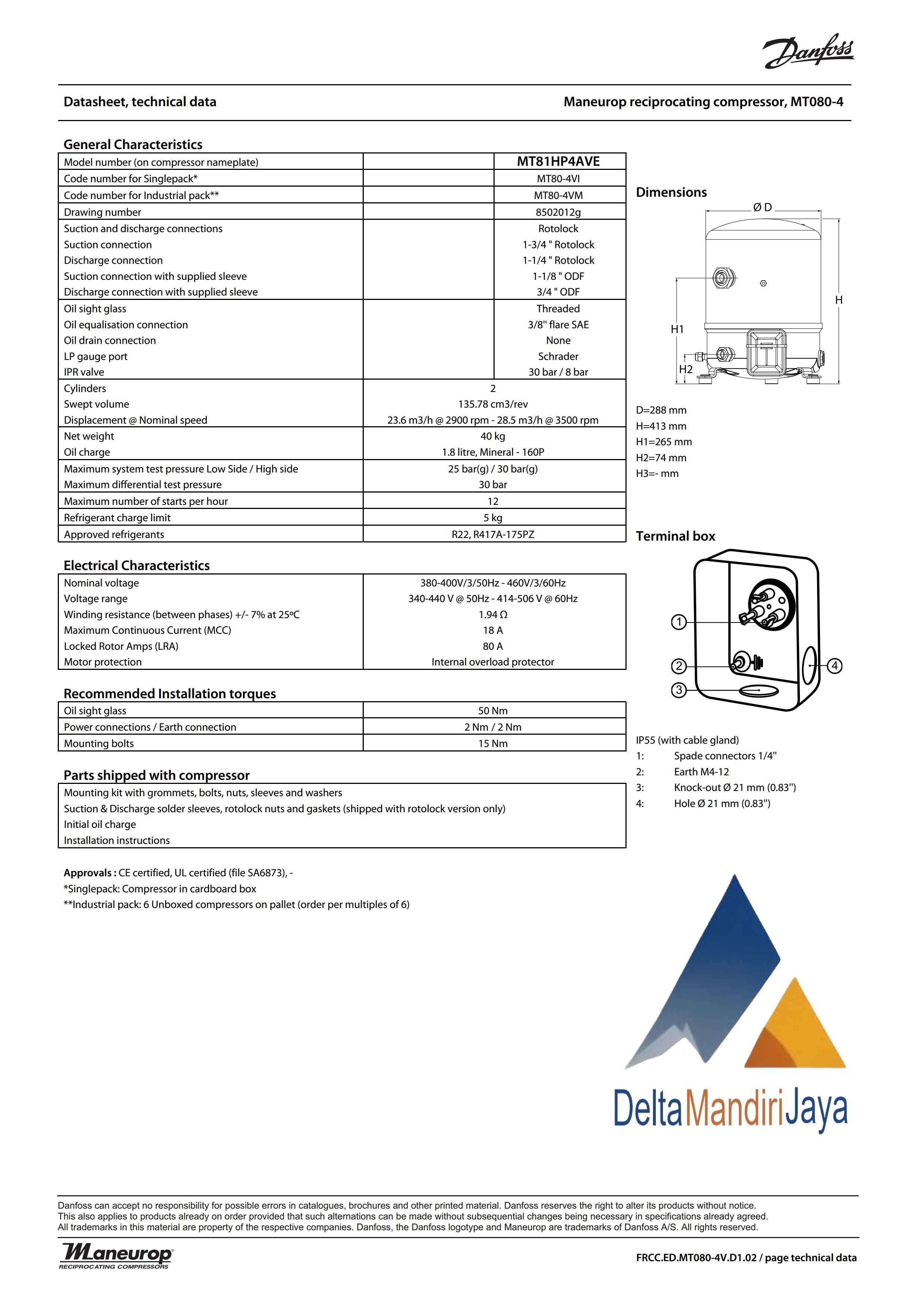 Kompresor Danfoss MT81HP4AVE