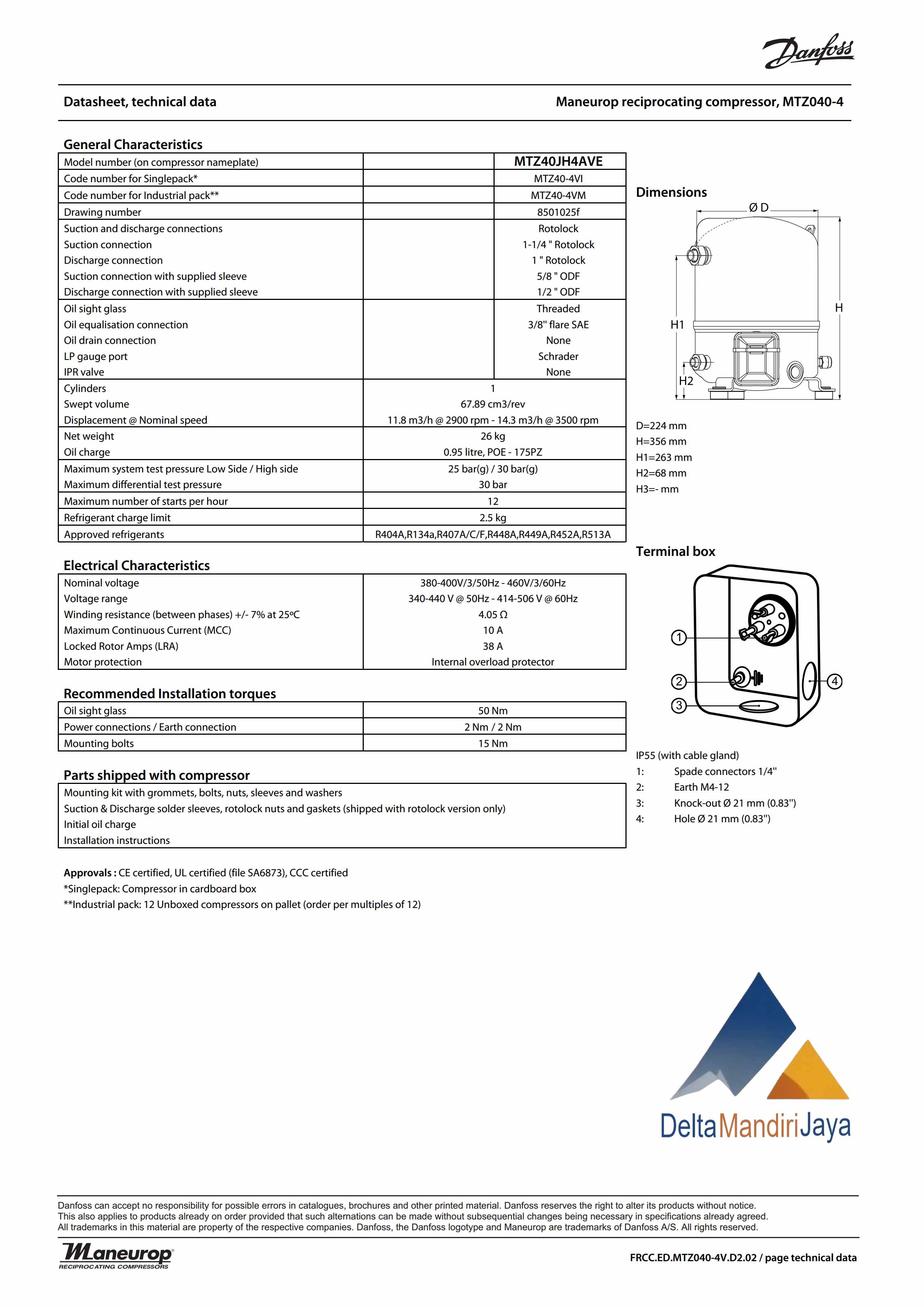 Danfoss Commercial Compressor MTZ40JH4AVE