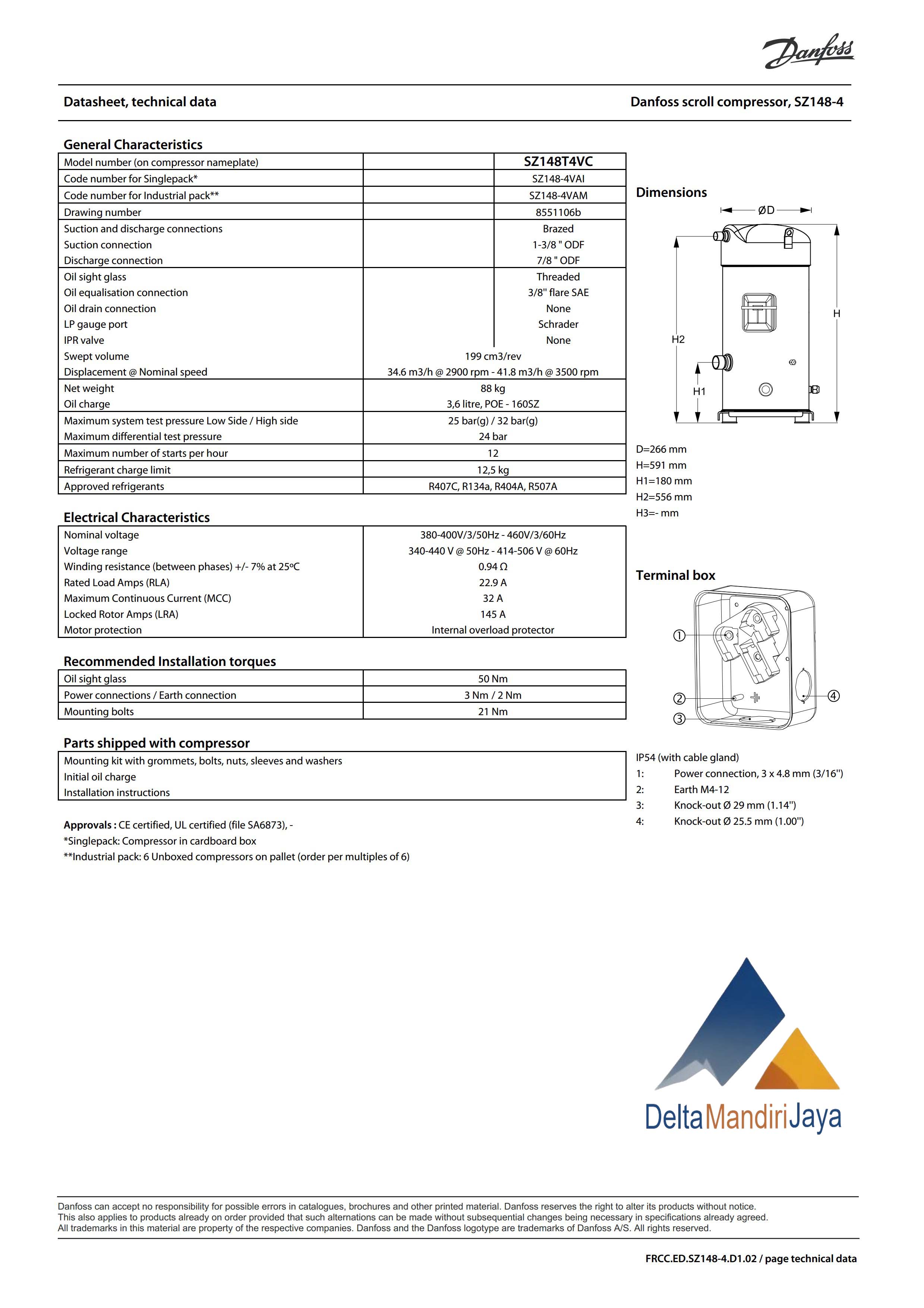 Danfoss Commercial Compressor SZ148T4VC