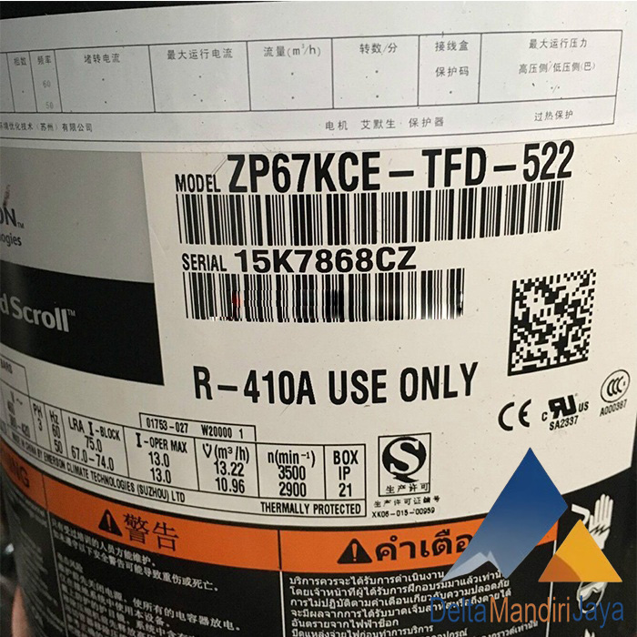 Kompresor Copeland Scroll ZP67KCE-TFD-522