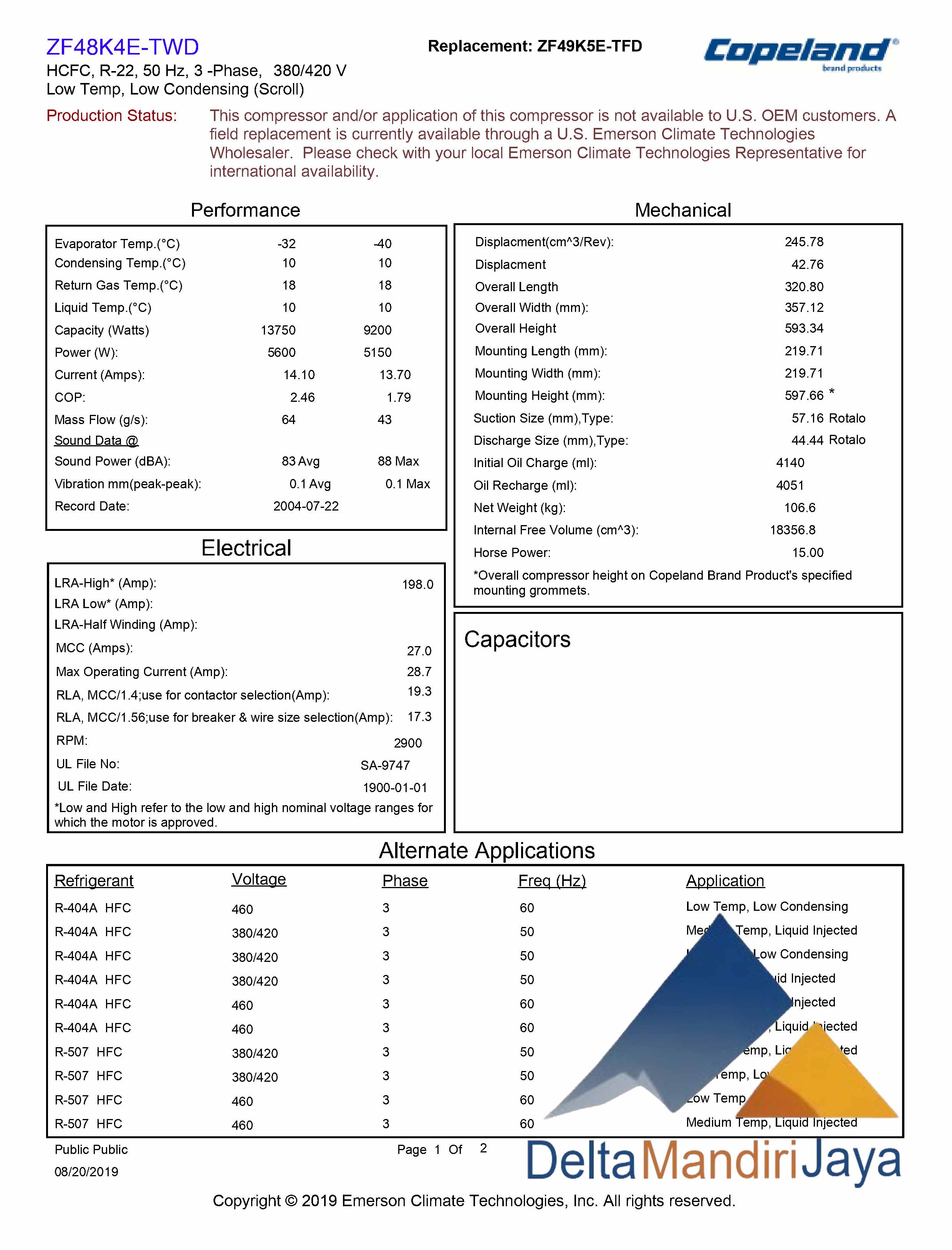 Compressor Copeland Scroll ZF48K4E-TWD-551