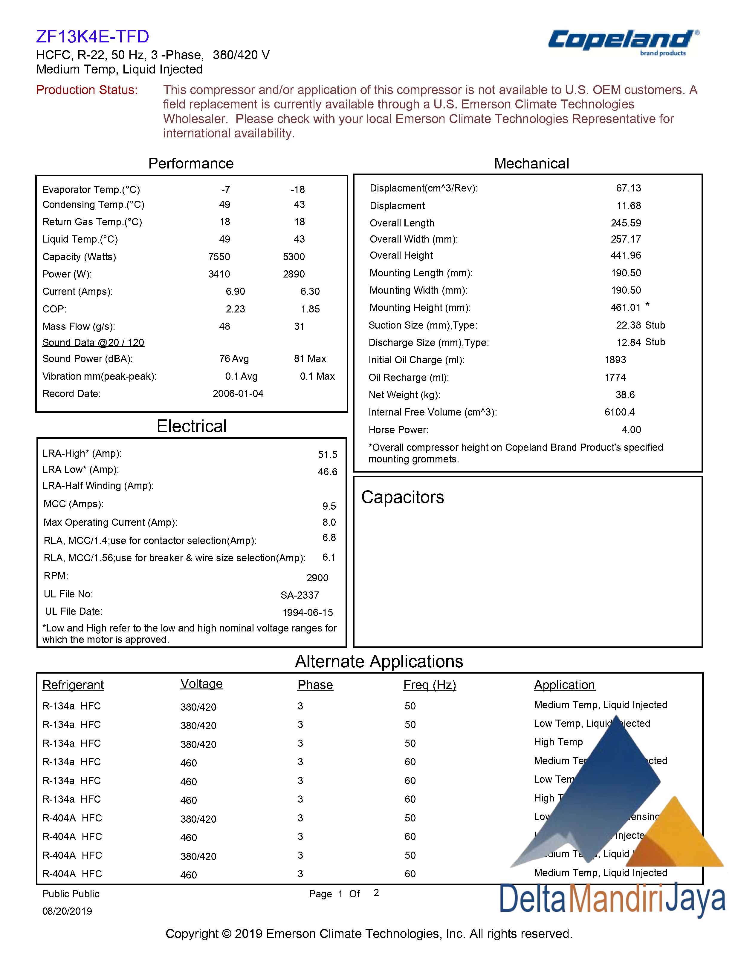 Compressor Copeland Scroll ZF13K4E-TFD-551