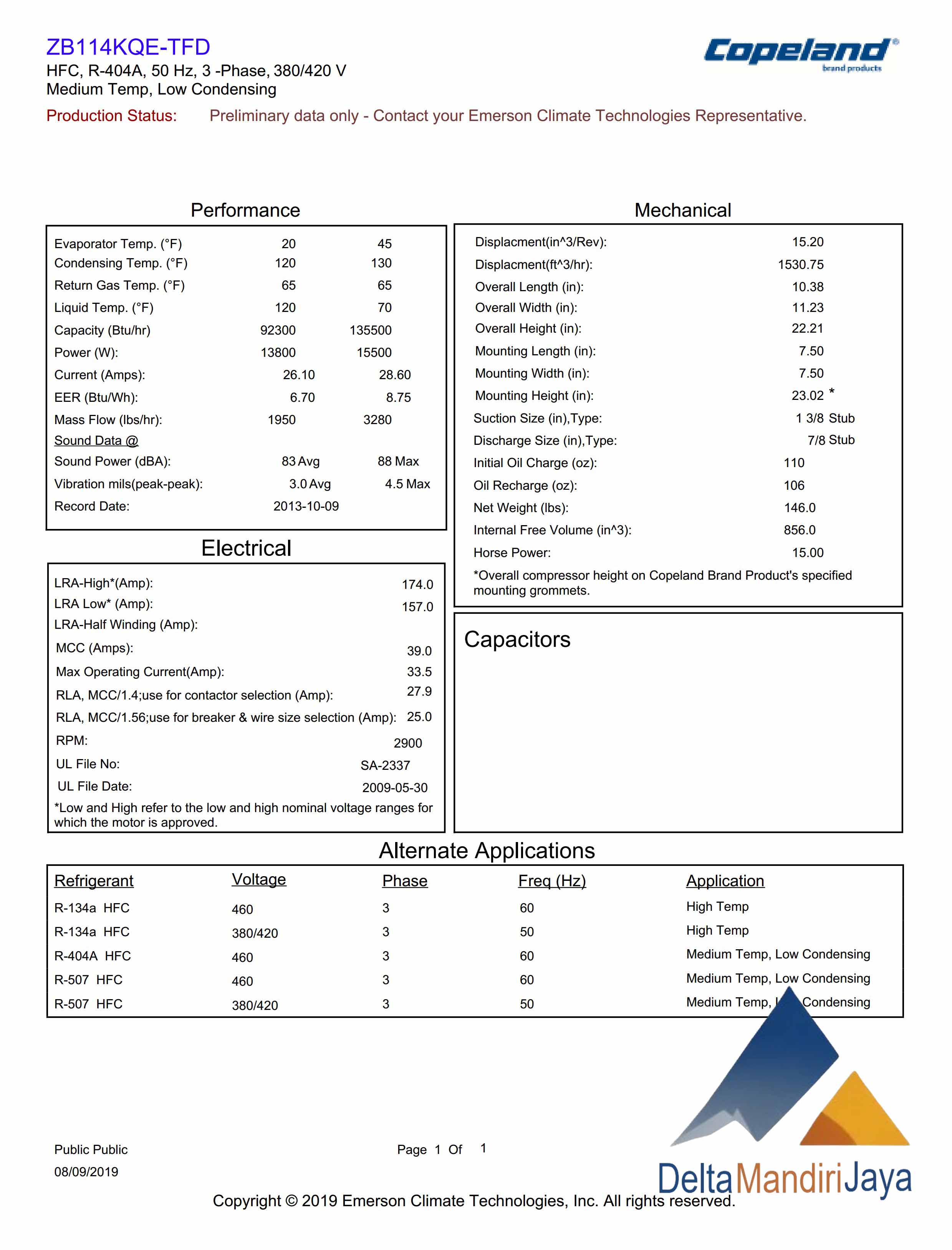 Compressor Copeland Scroll Emerson ZB114KQE-TFD-551
