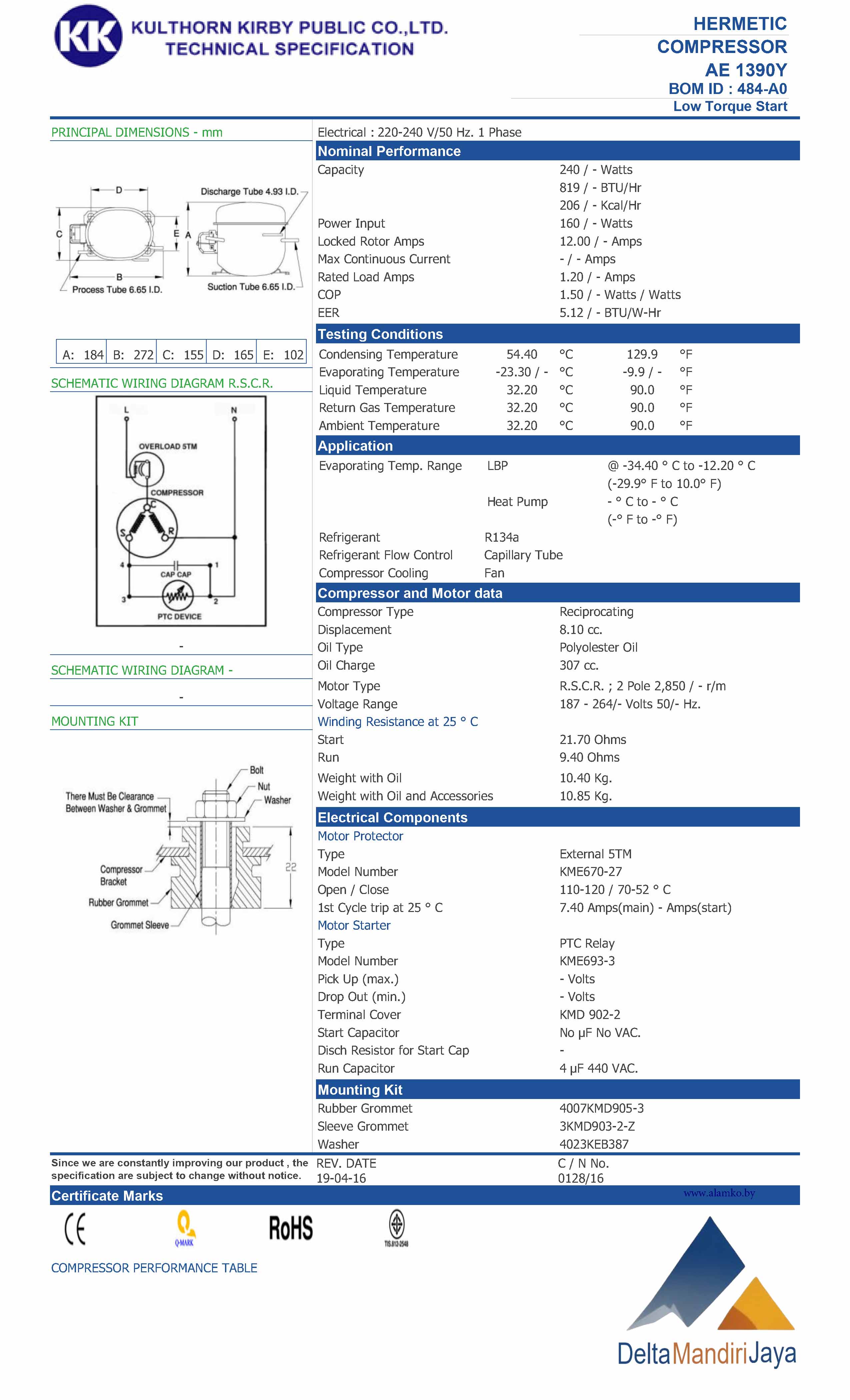 Kompresor kulkas Kulthorn AE 1390Y