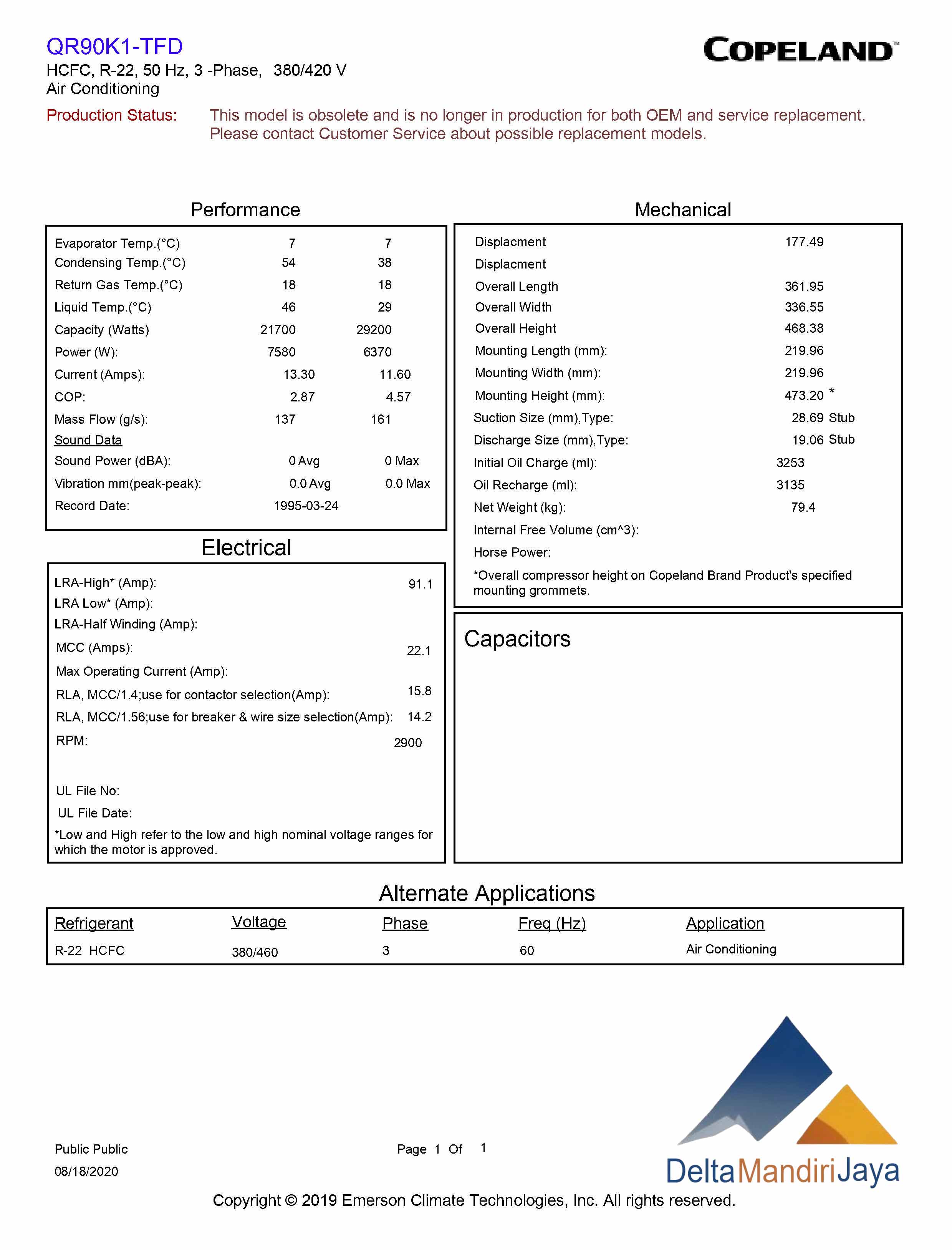 Kompresor Copeland QR90K1-TFD-501