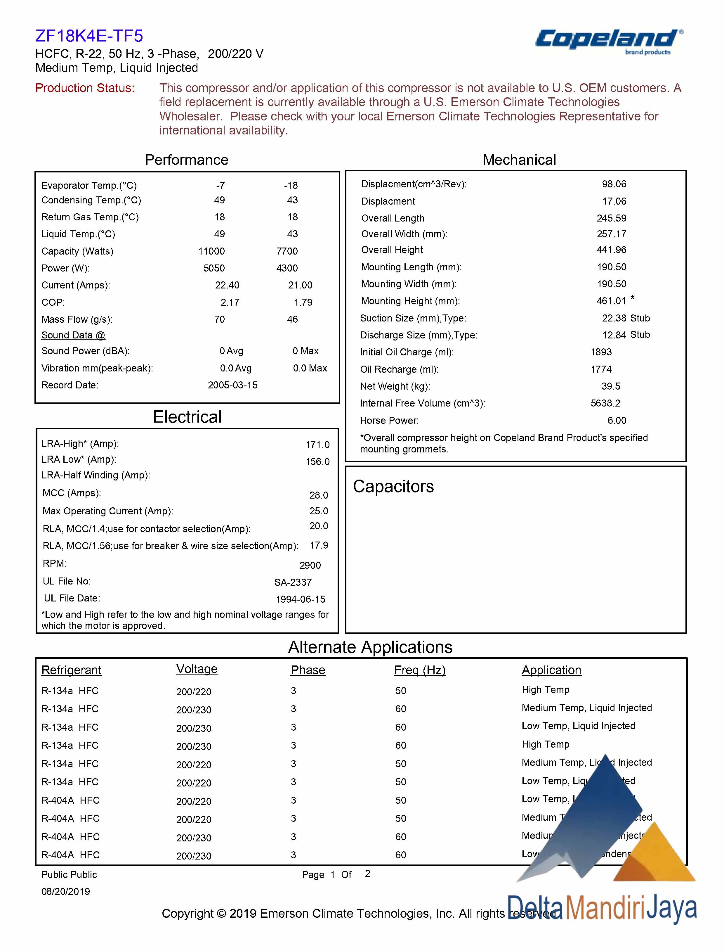 Compressor Copeland Scroll ZF18K4E-TF5-550
