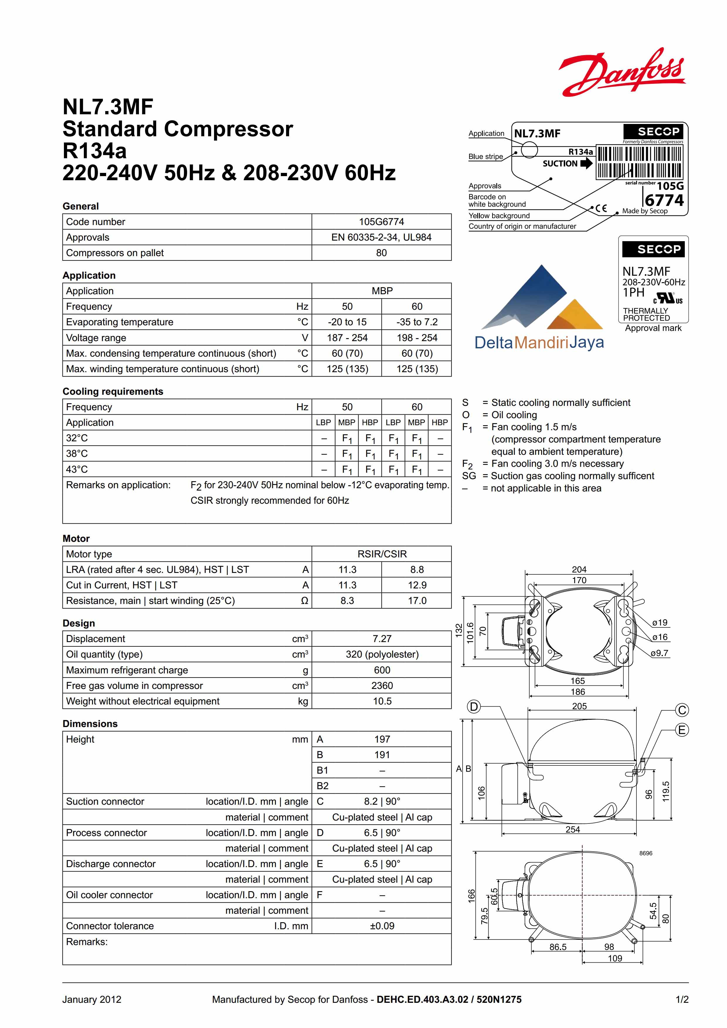 Compressor Kulkas Danfoss Secop NL7.3MF