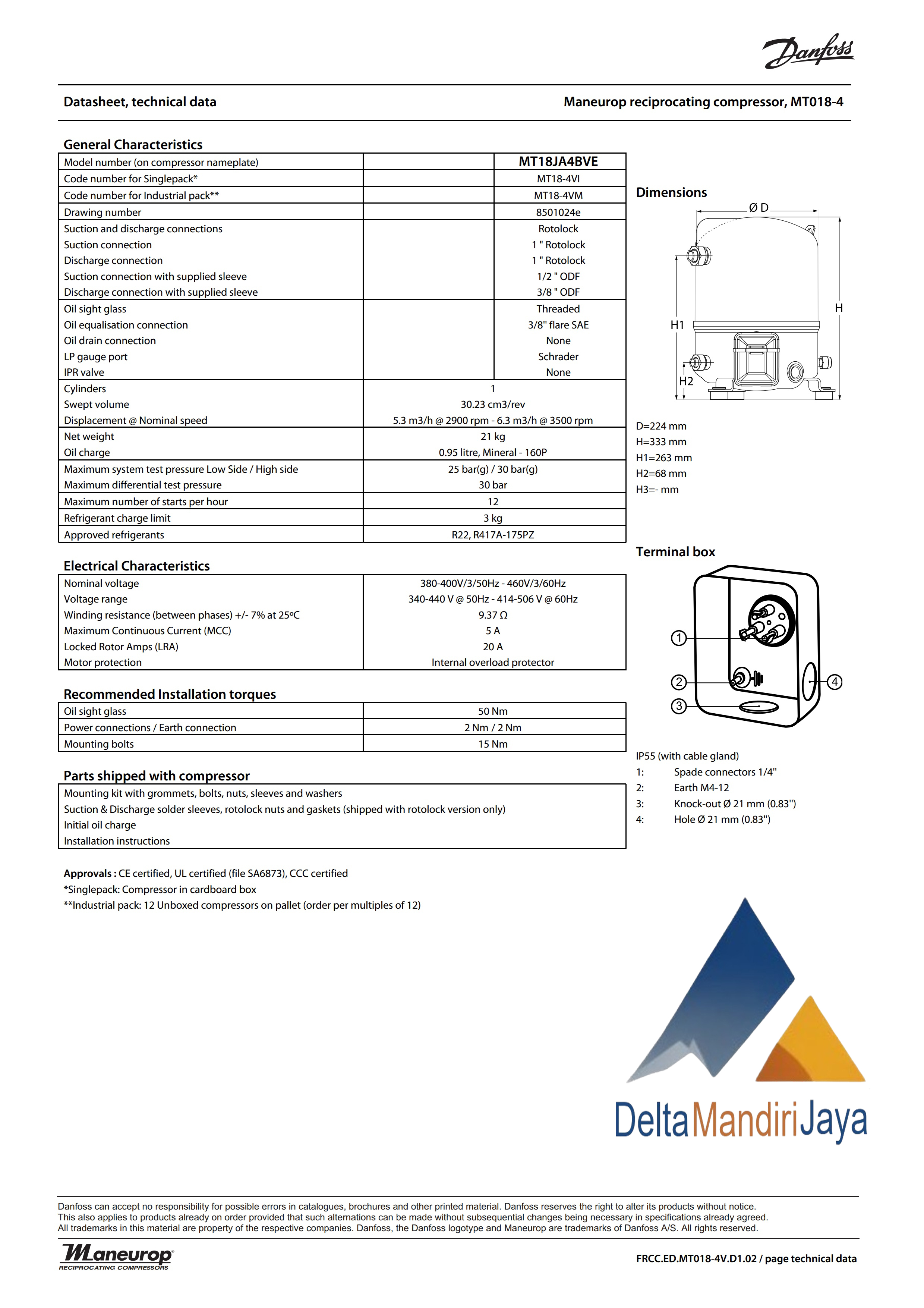 Danfoss Commercial Compressor MT18JA4BVE