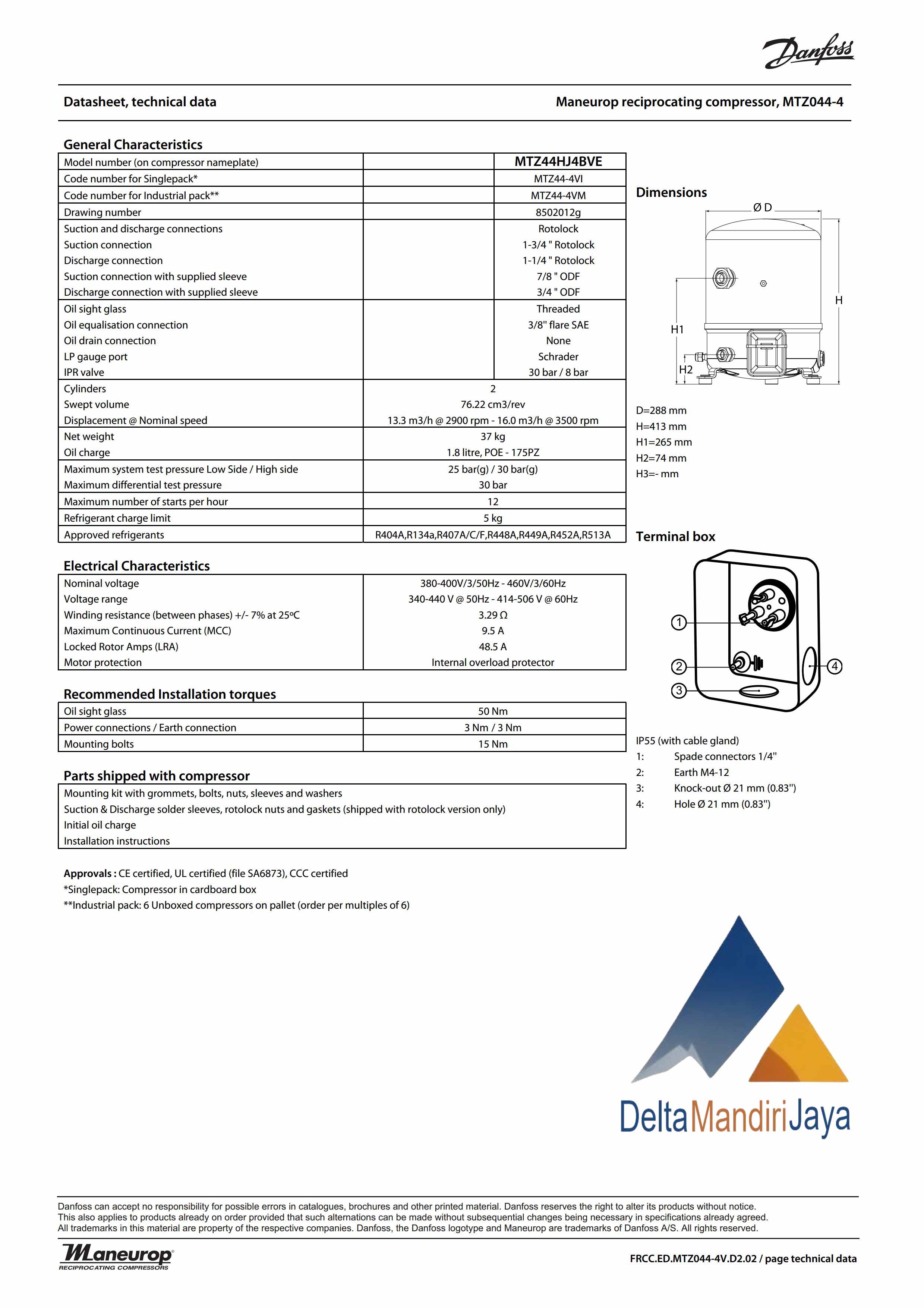 Kompresor Danfoss MTZ44HJ4BVE
