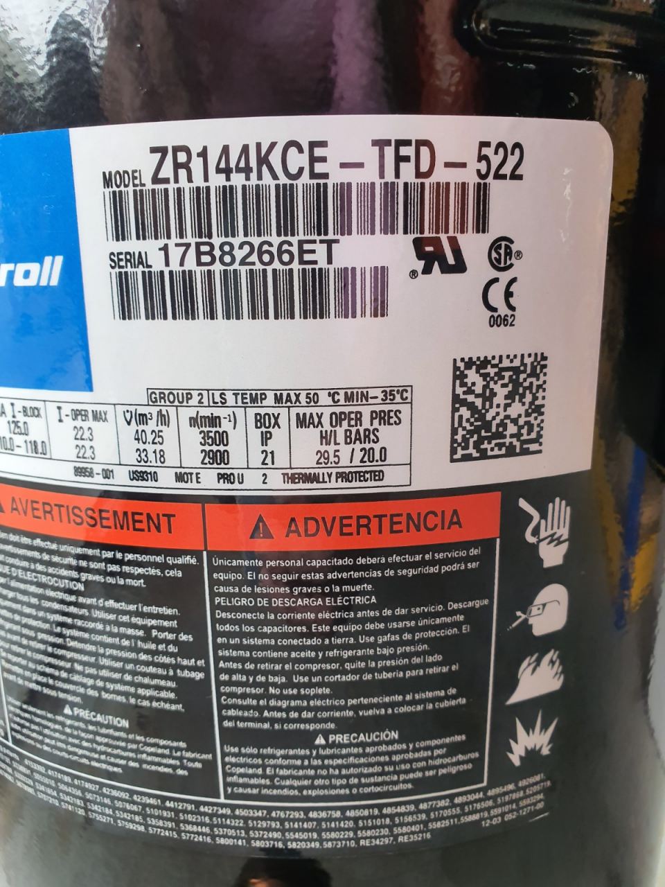 Kompresor AC Copeland ZR144KCE-TFD-522