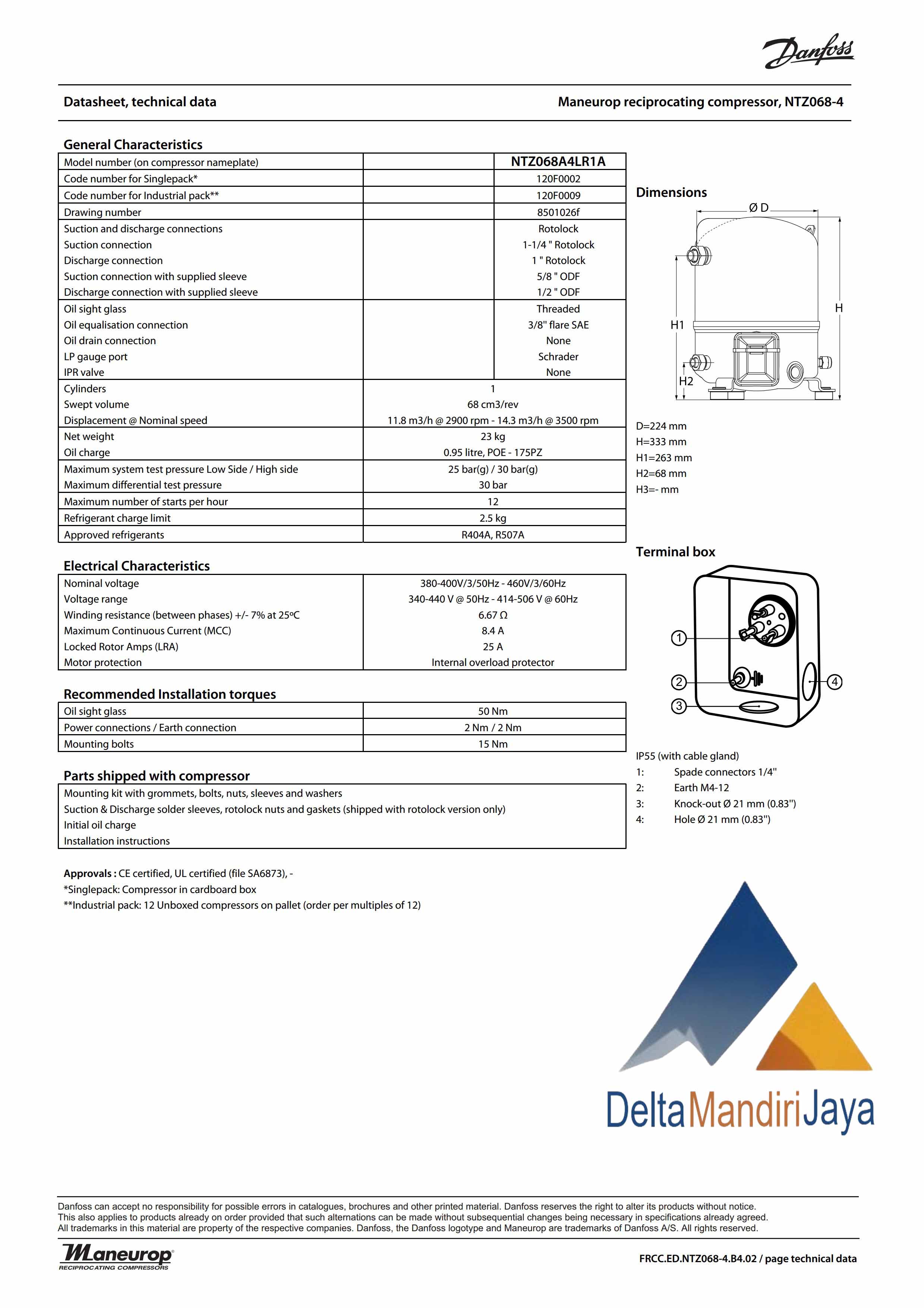 Kompresor Danfoss NTZ068A4LR1A
