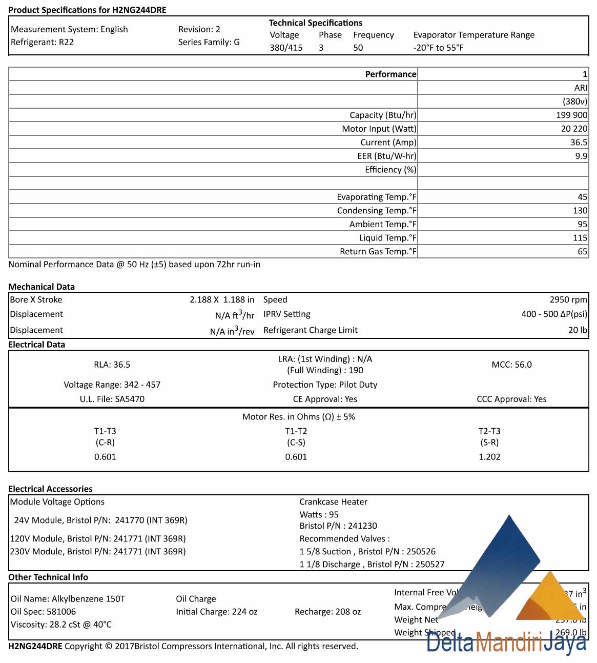 Kompressor AC Bristol H2NG244DREF