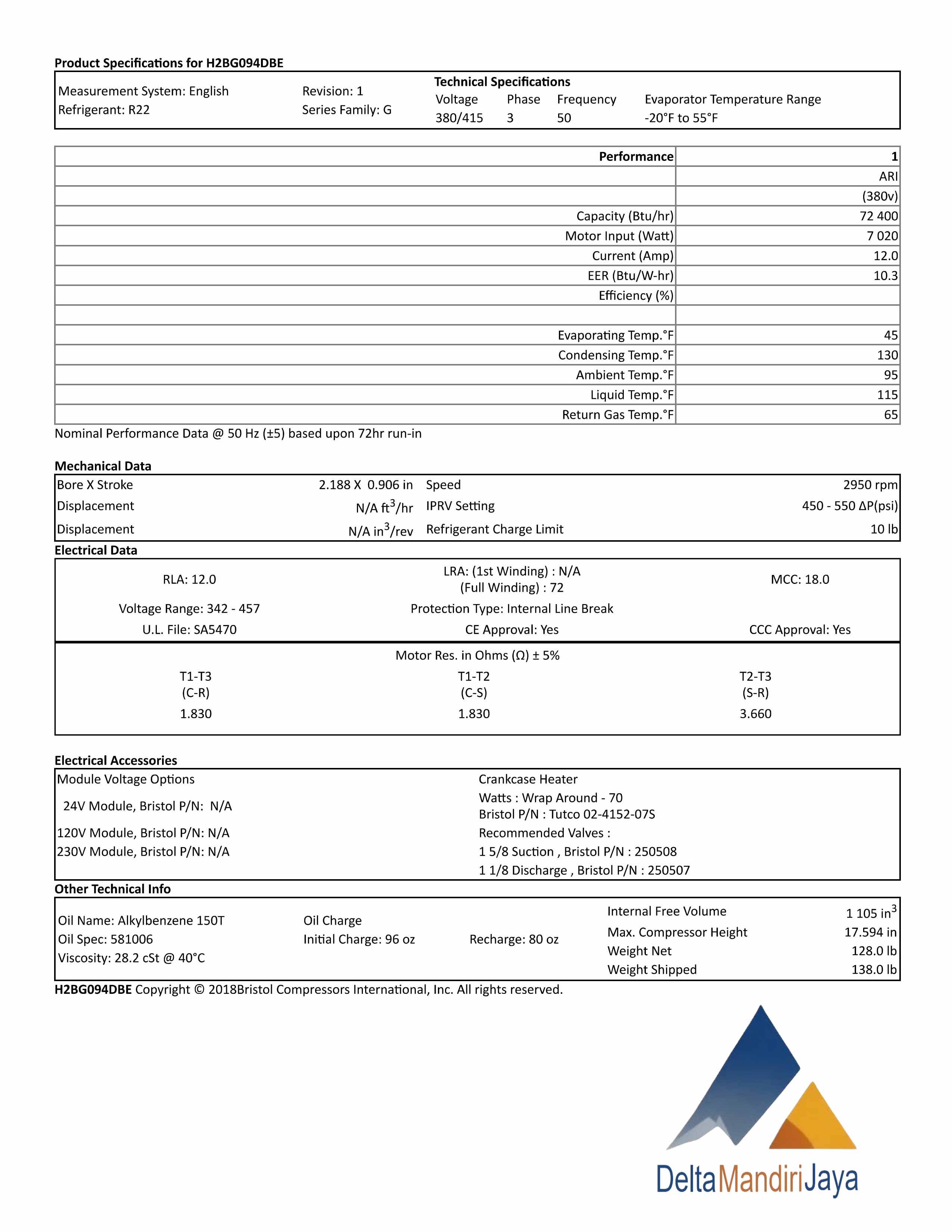Kompresor Bristol H2BG094DBEE