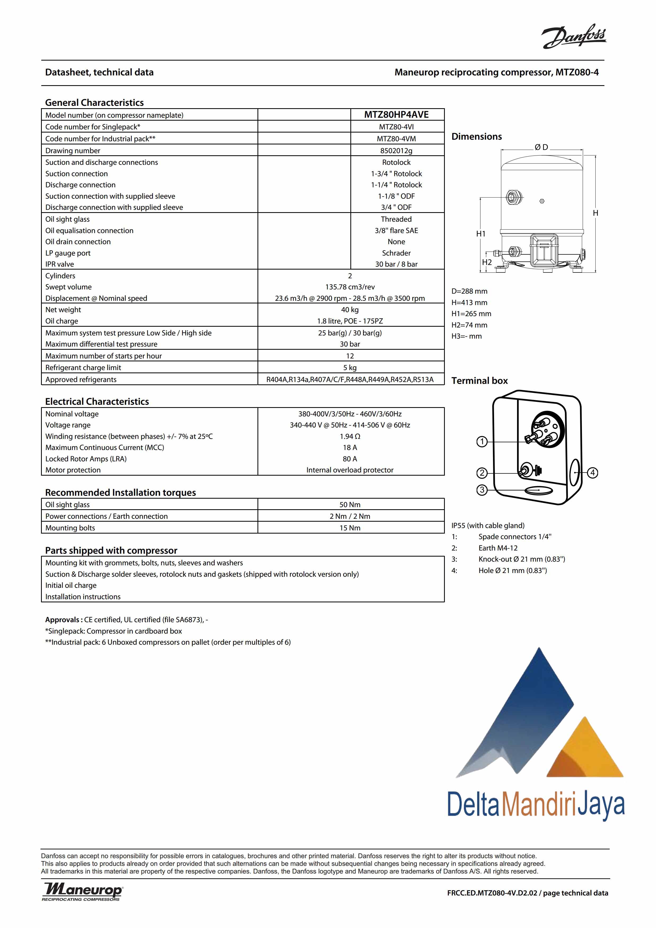 Kompresor Danfoss MTZ80HP4AVE