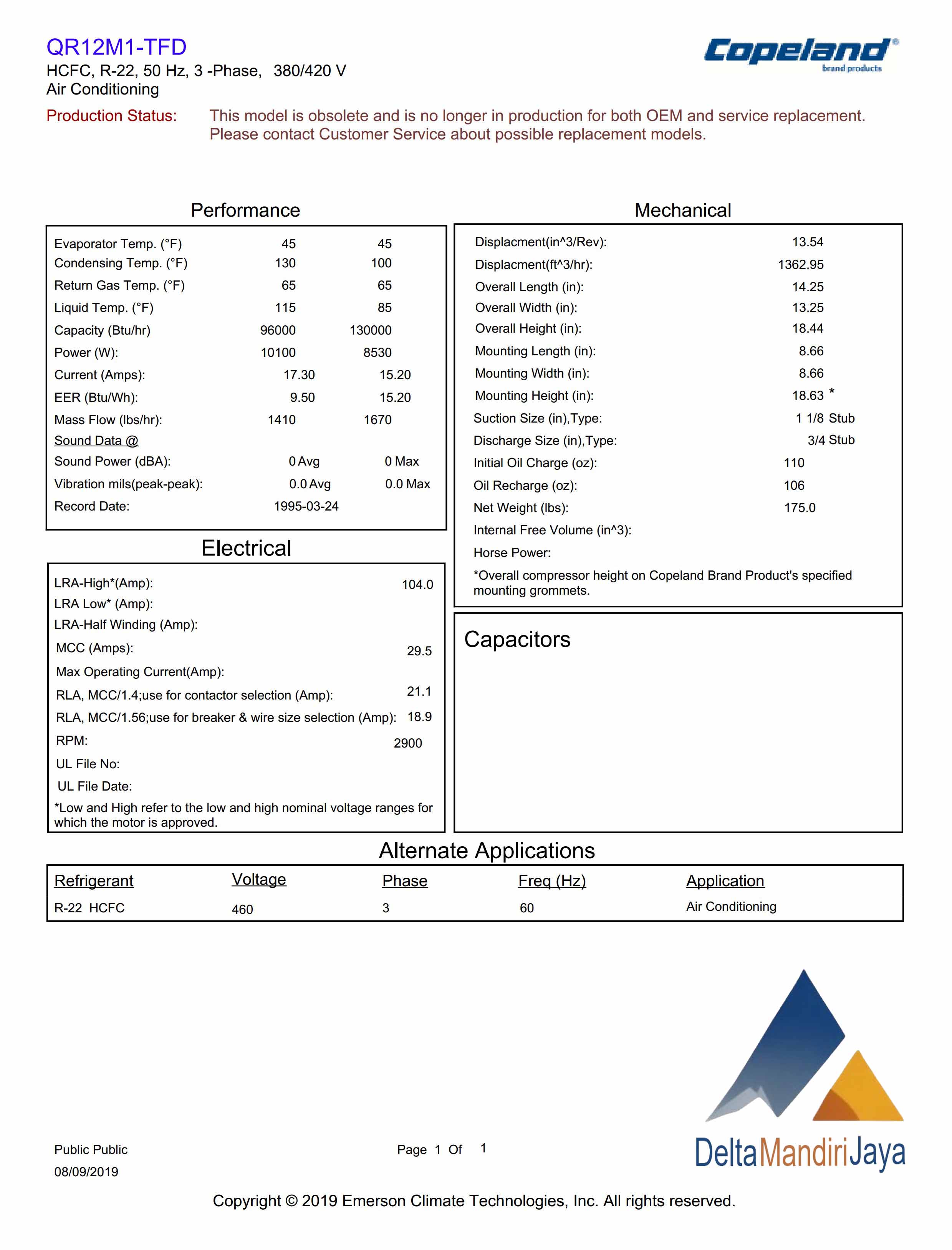 Kompresor Copeland QR12M1-TFD-501