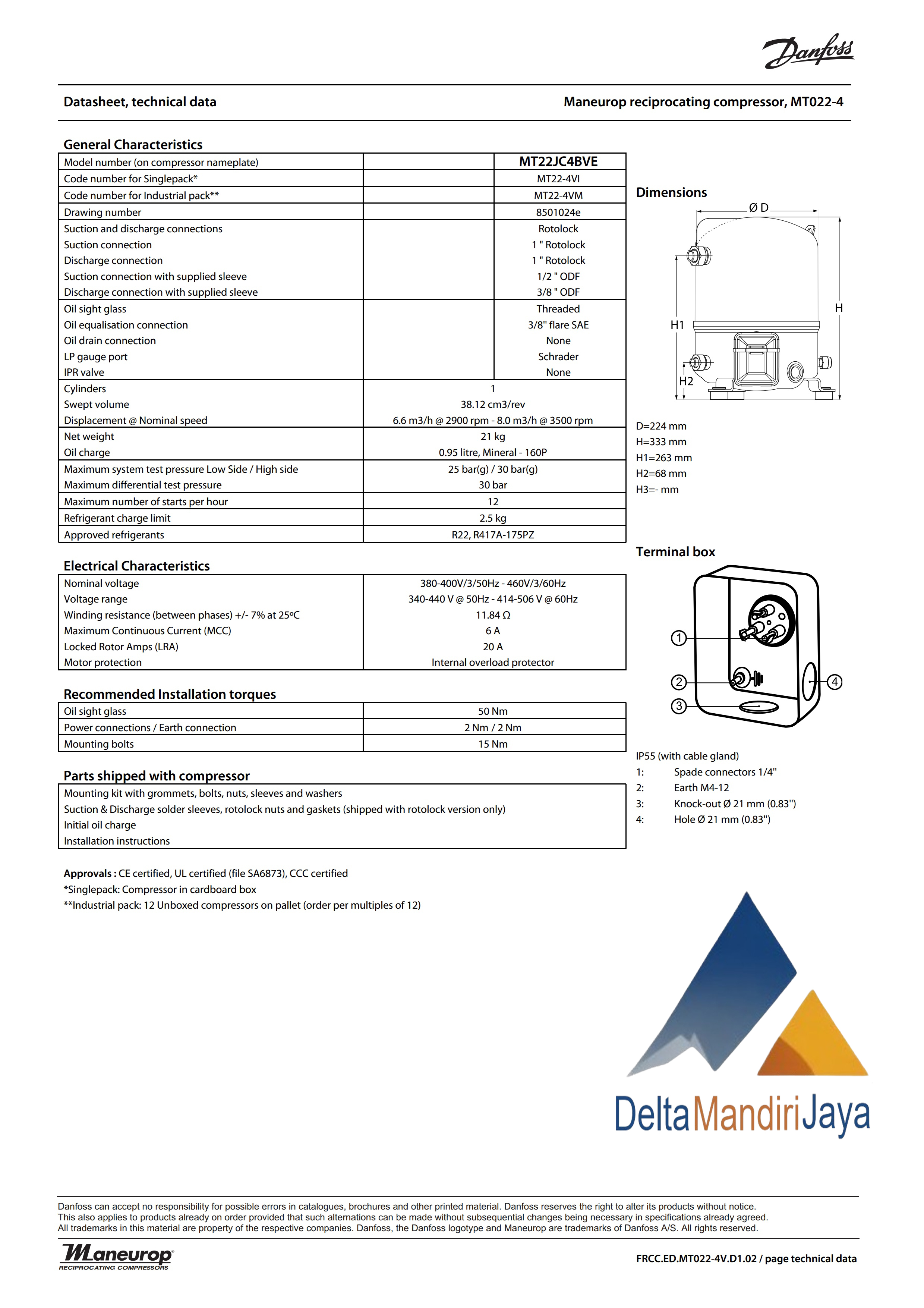 Kompresor Danfoss MT22JC4BVE