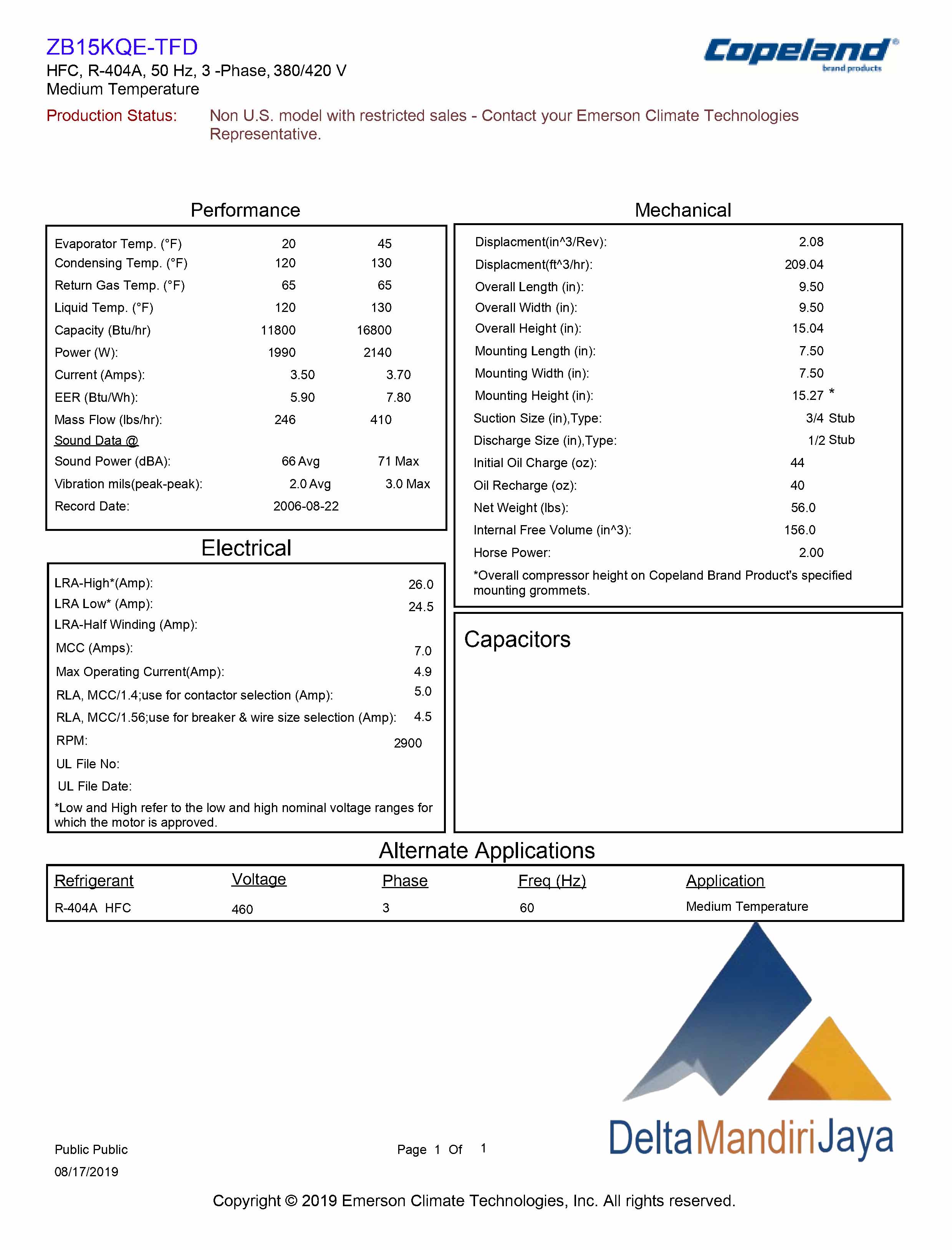 Compressor Copeland Scroll ZB15KQE-TFD-558