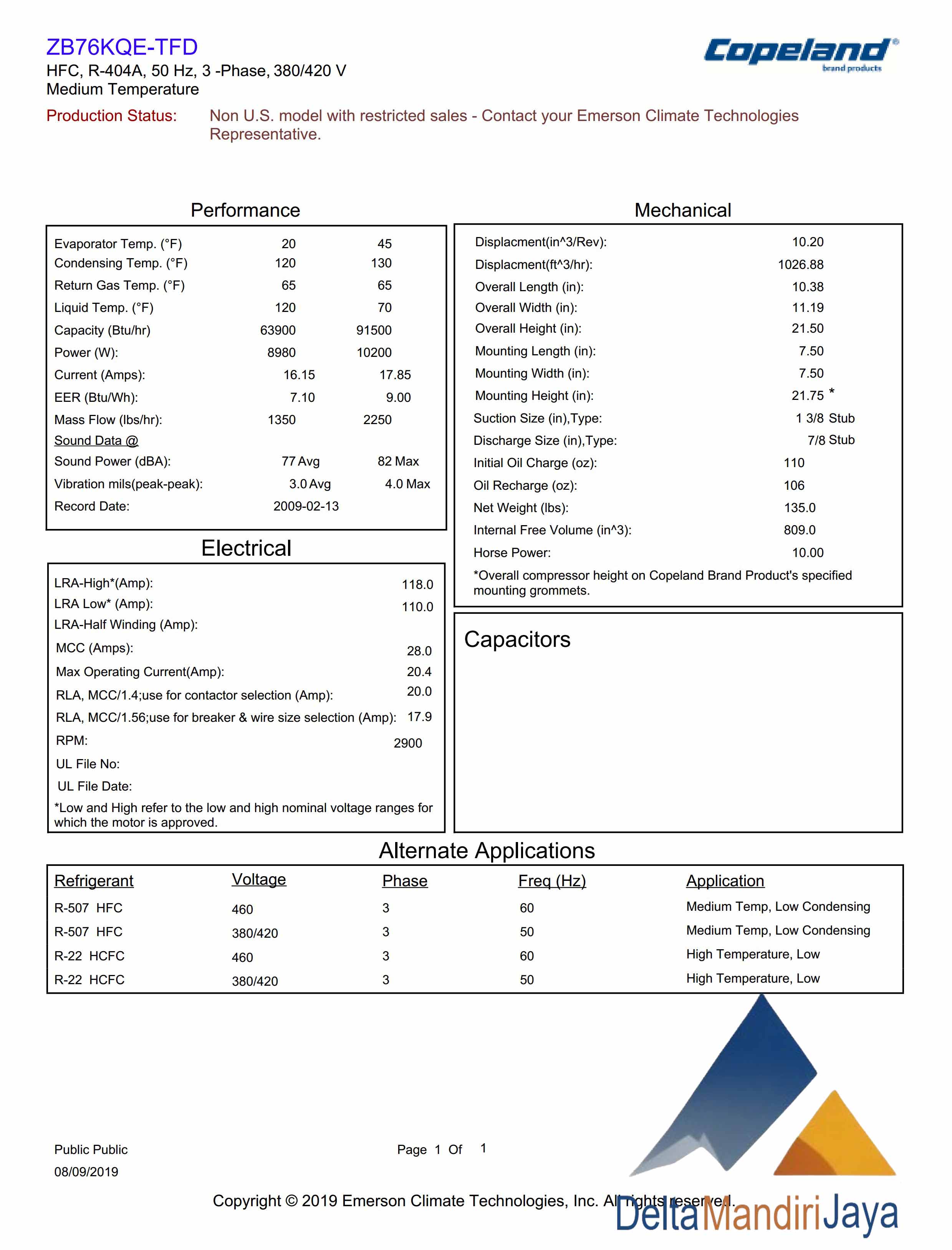 Compressor Emerson Copeland Scroll ZB76KQE-TFD-524