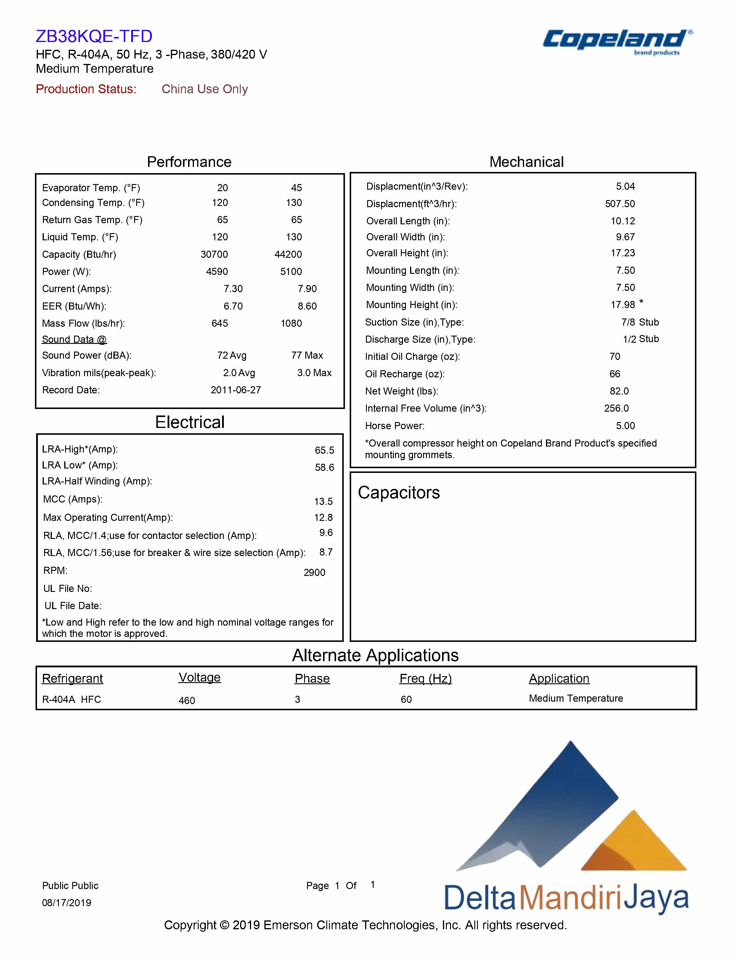 Compressor Copeland Scroll ZB38KQE-TFD-558