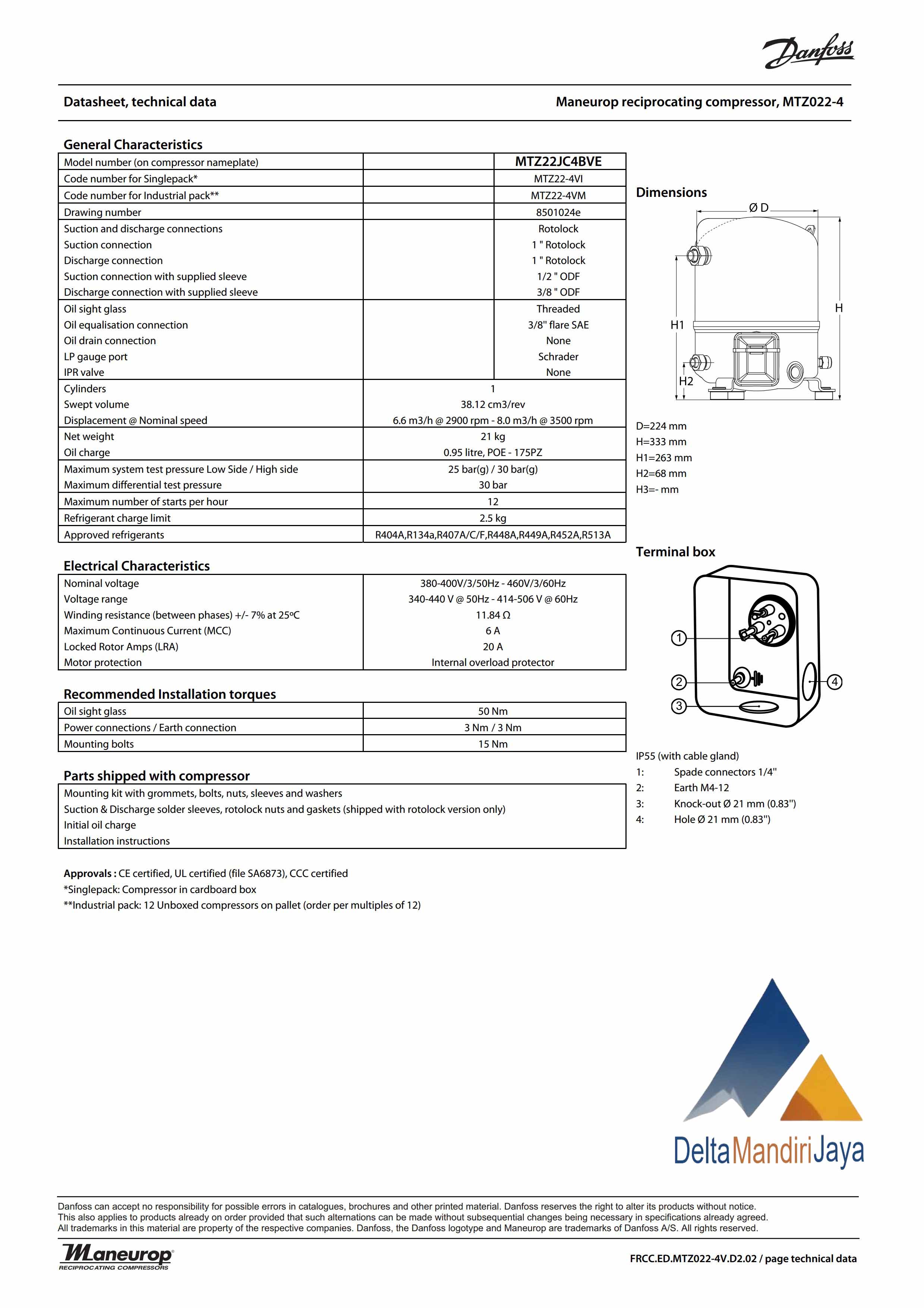 Kompresor Danfoss MTZ22JC4BVE