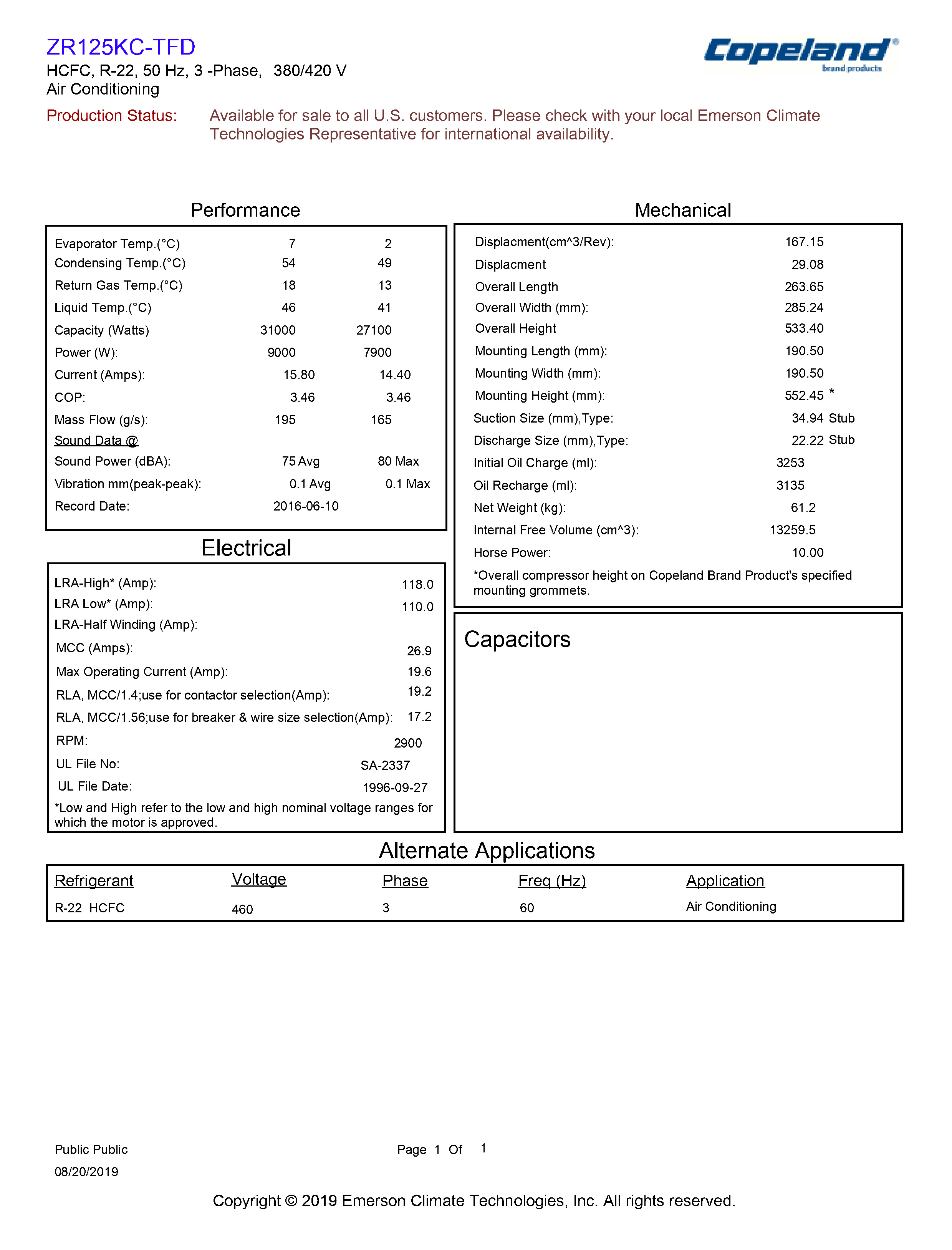 Kompresor Emerson Copeland Scroll ZR125KC-TFD-522