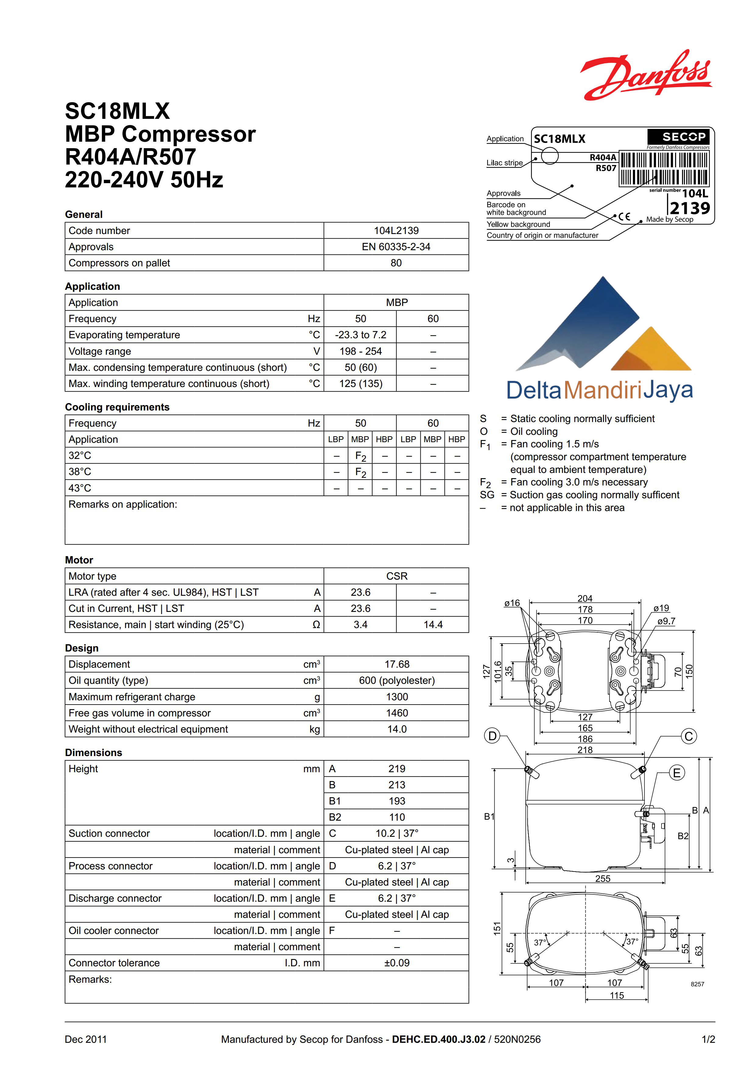 Compressor Danfoss SC18MLX