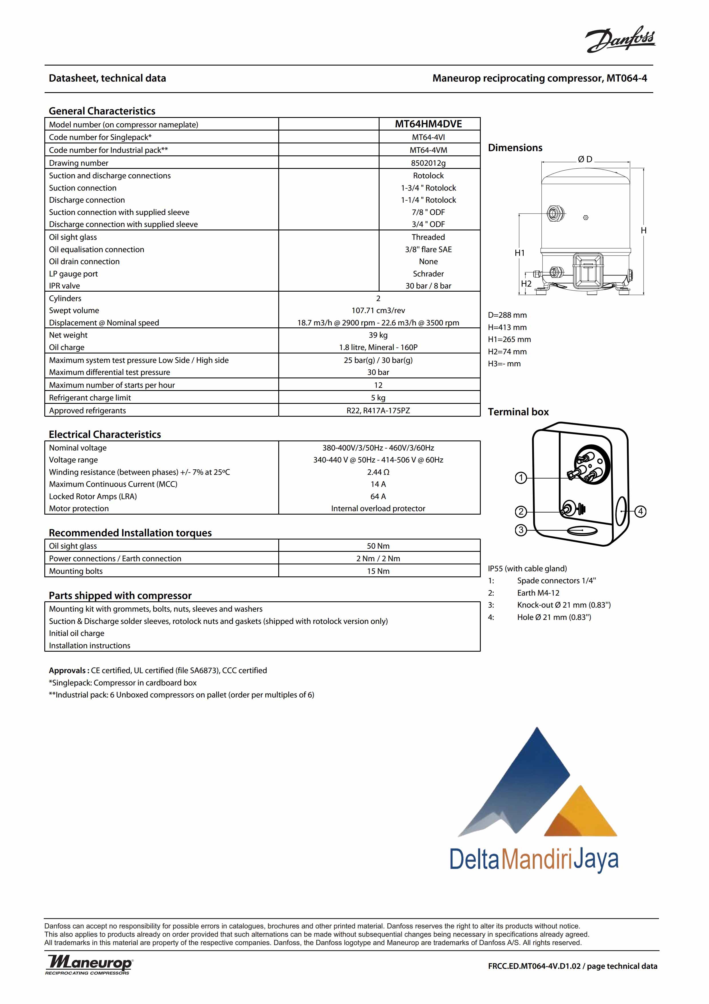 Danfoss Commercial Compressor MT64HM4DVE