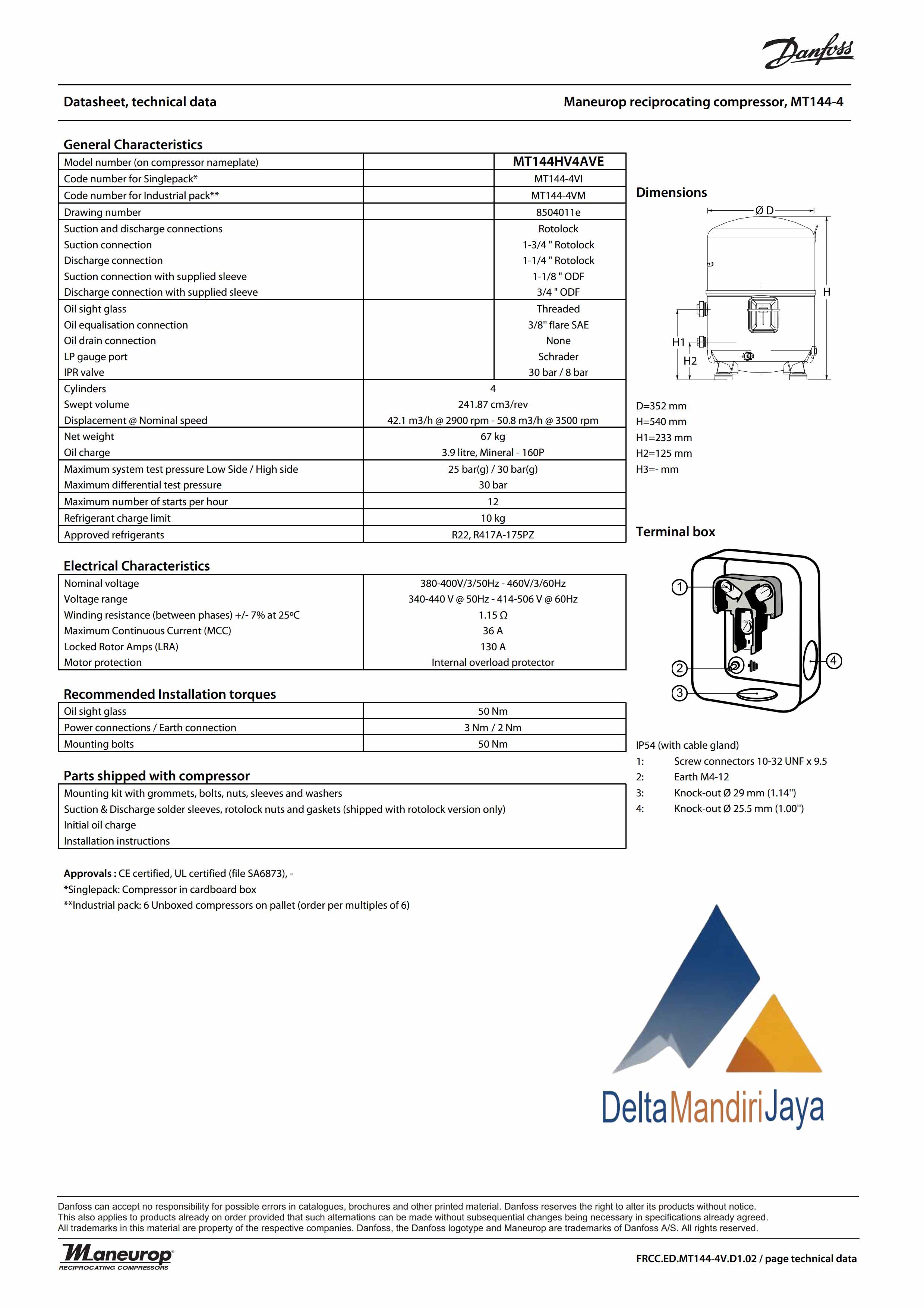 Kompresor Danfoss MT144HV4AVE