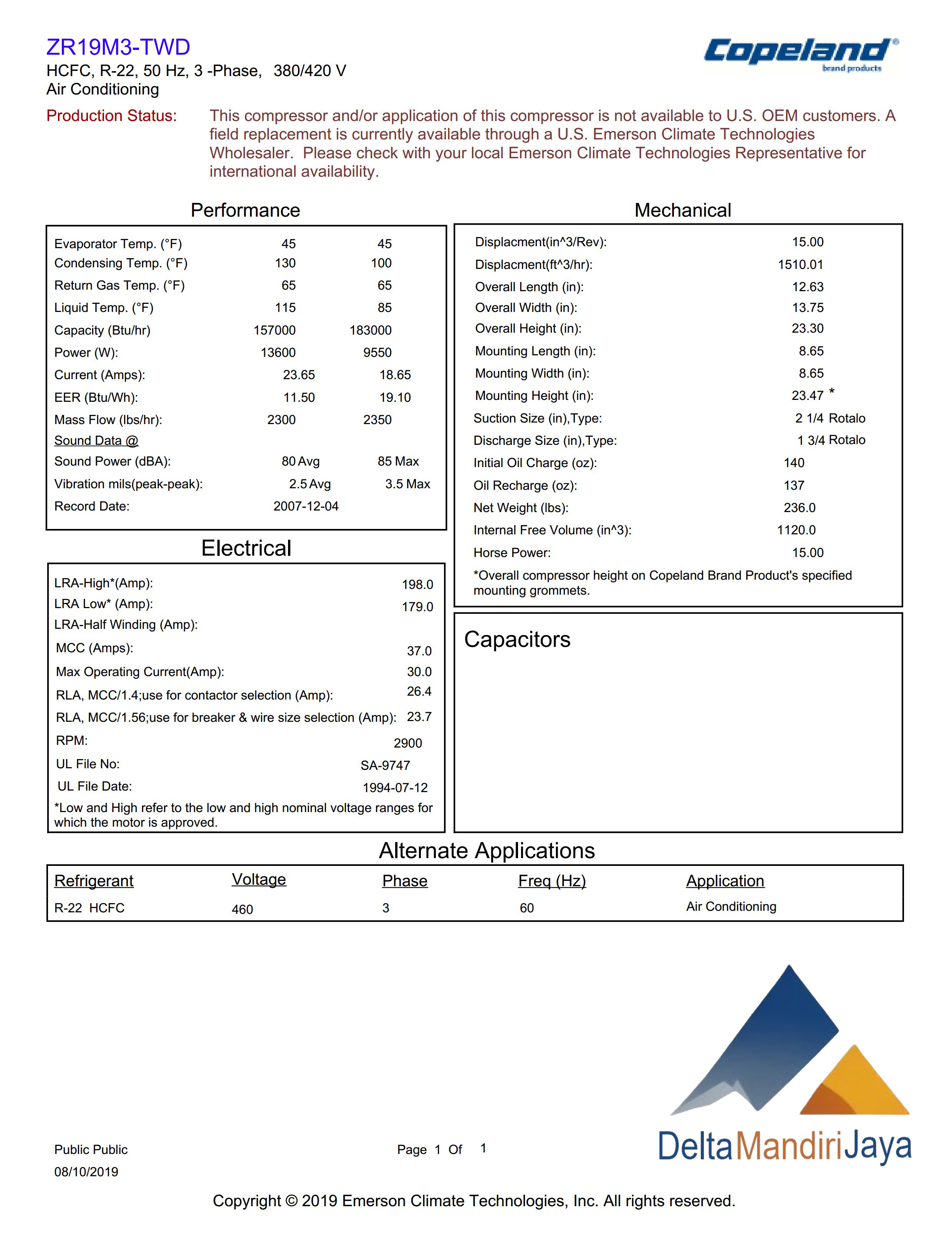 Kompressor Copeland Scroll ZR19M3-TWD-522