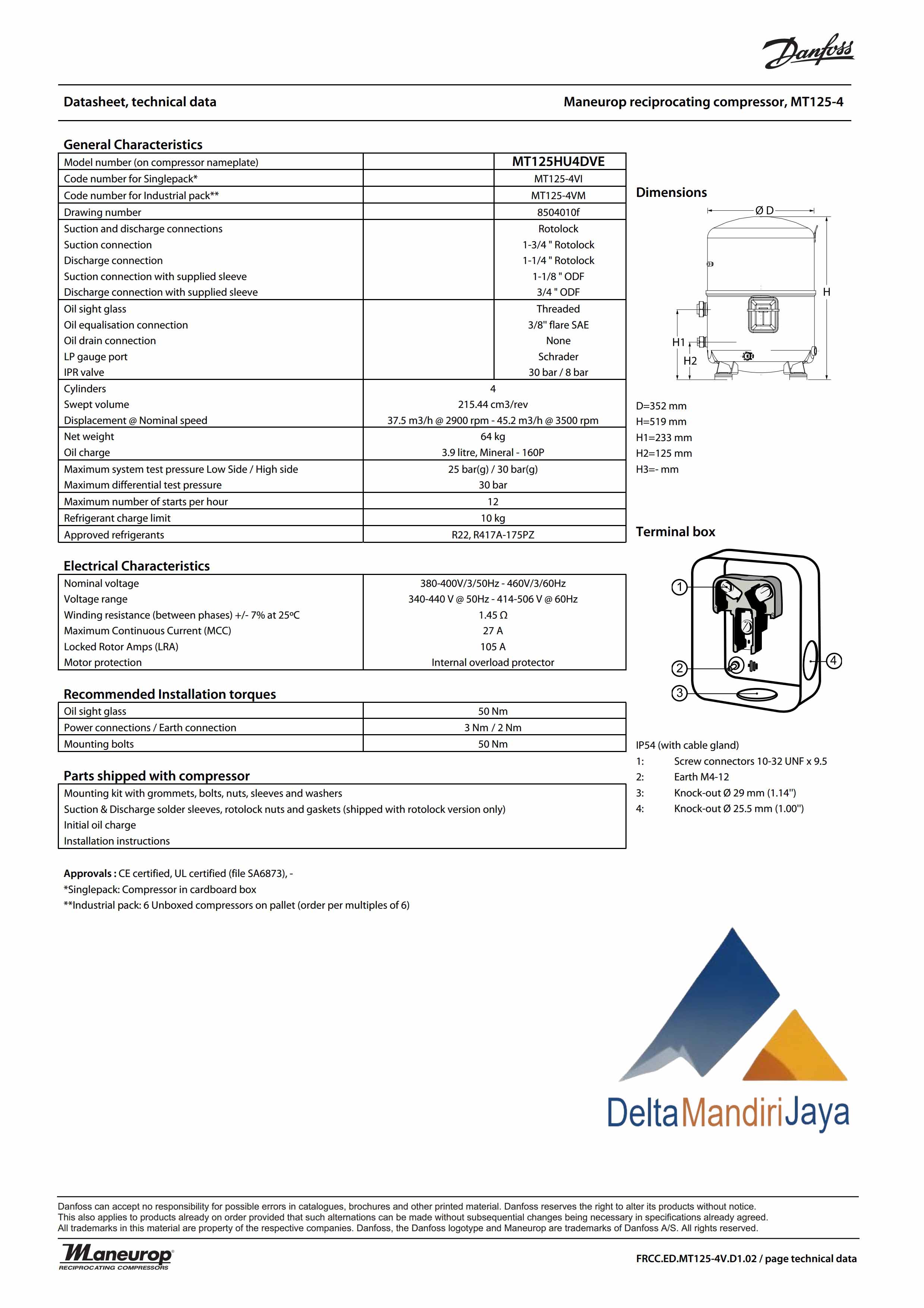 Kompresor Danfoss MT125HU4DVE