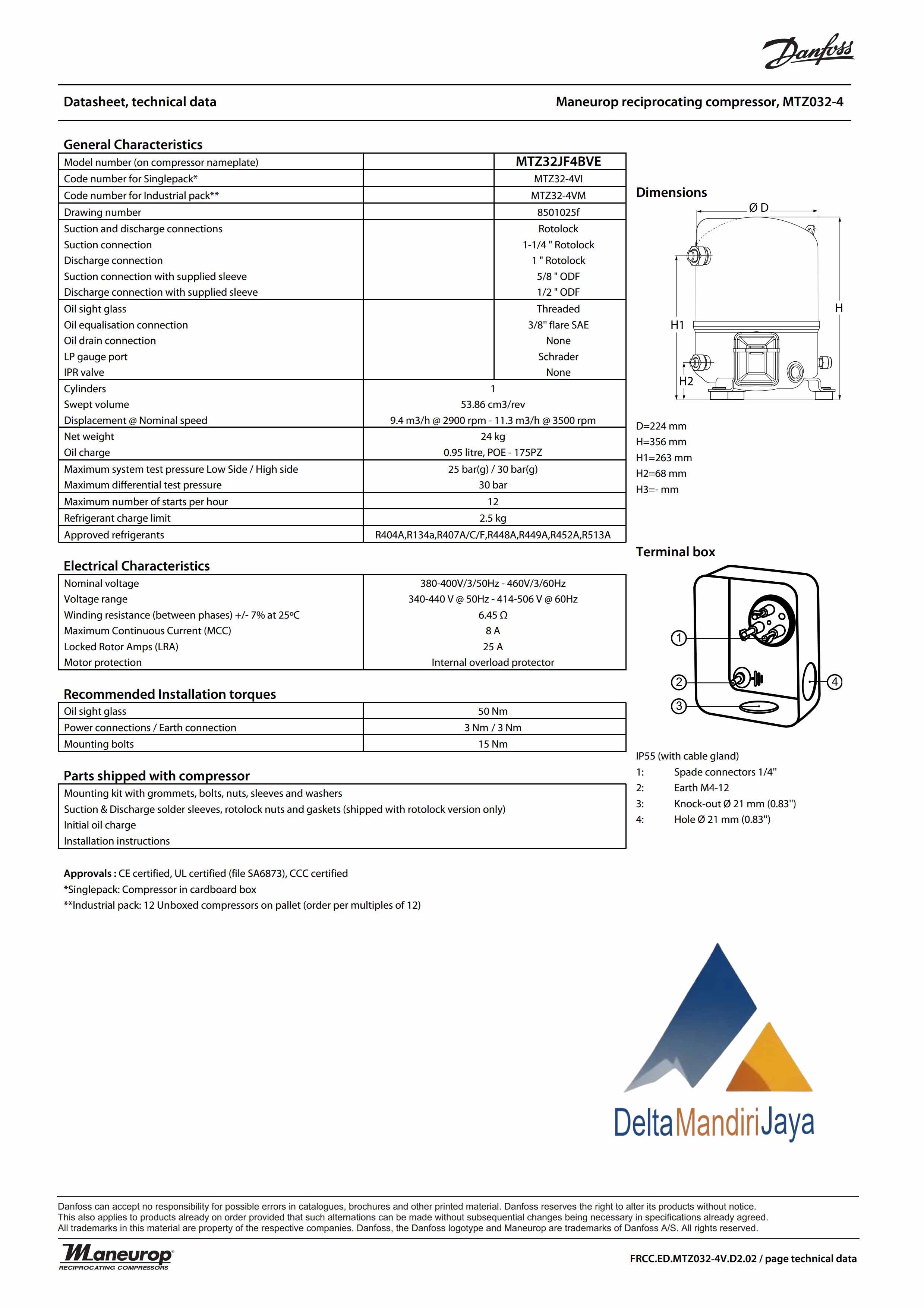Kompresor Danfoss MTZ32J4FBVE