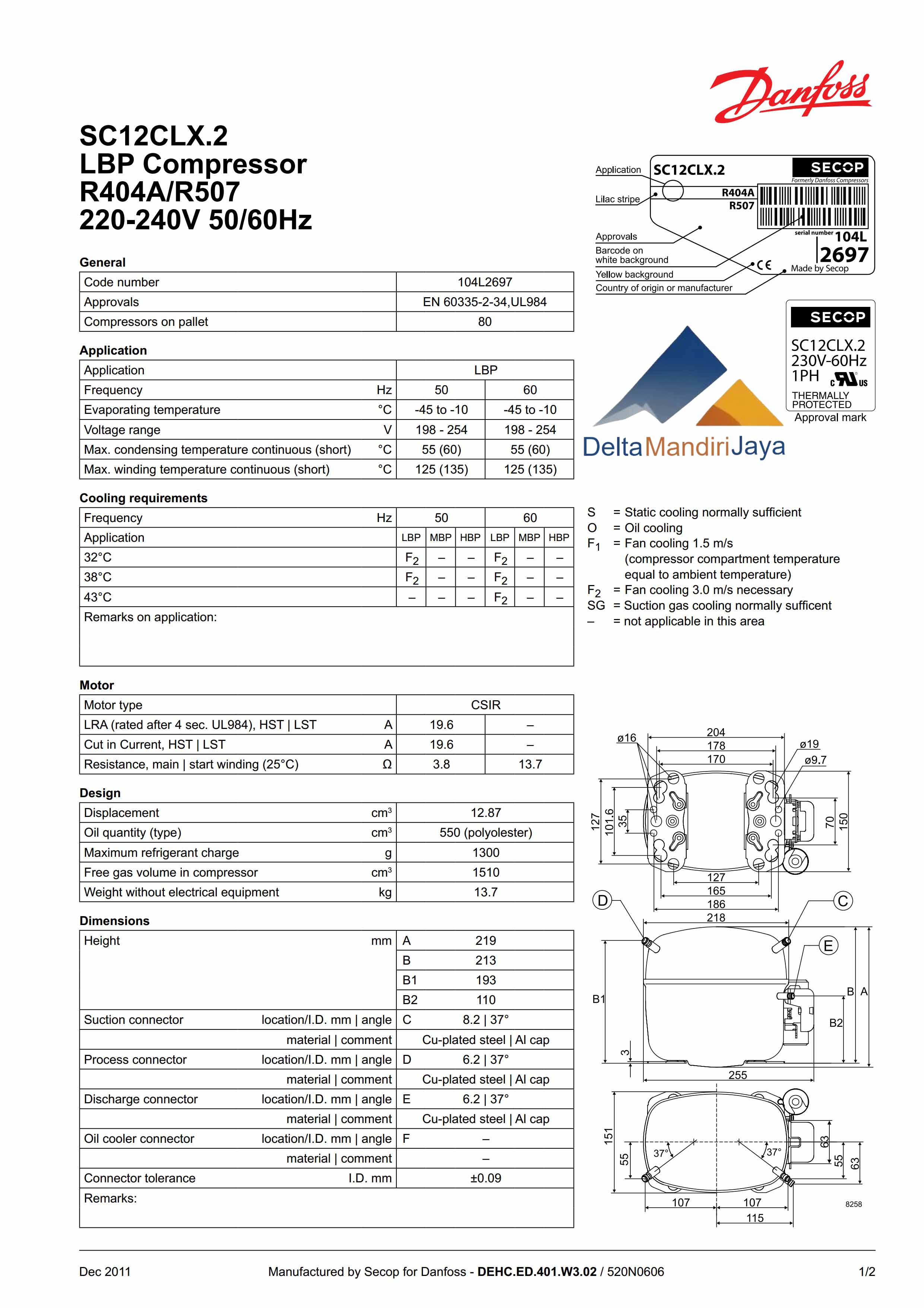 Compressor Danfoss SC12CLX.2