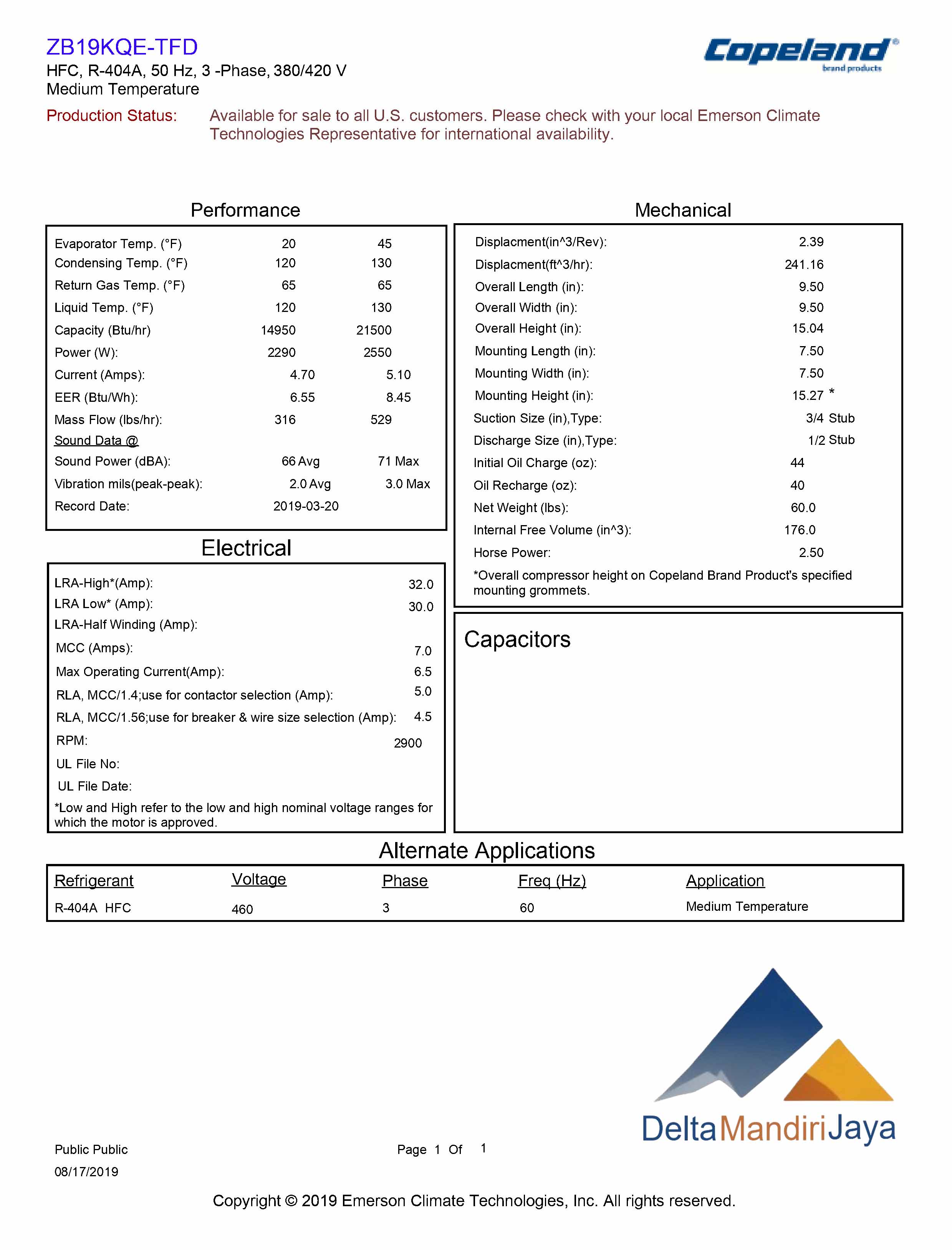 Compressor Copeland ZB19KQE-TFD-558