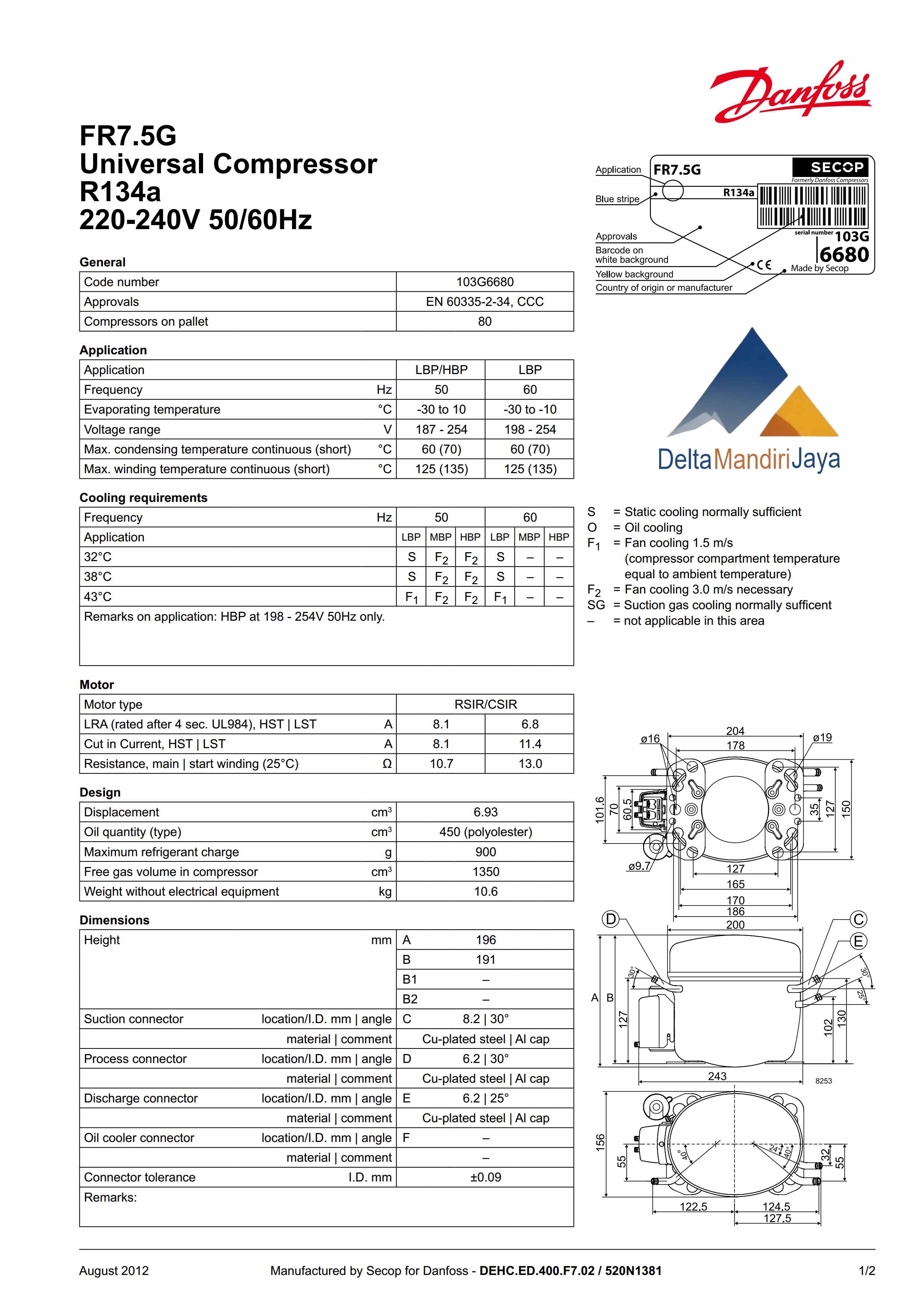 Compressor Kulkas SECOP FR7.5G