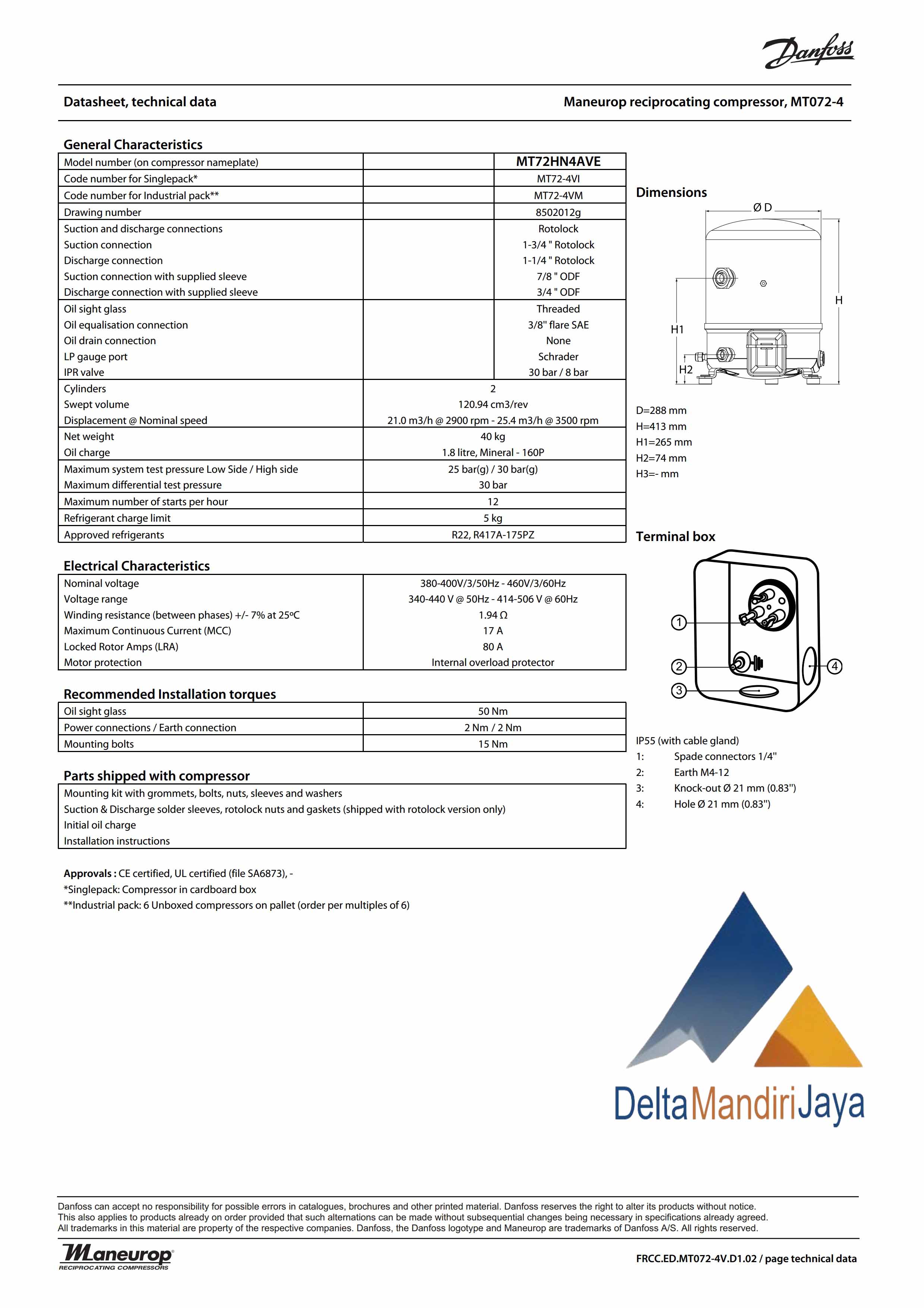 Kompresor Danfoss MT72HN4AVE