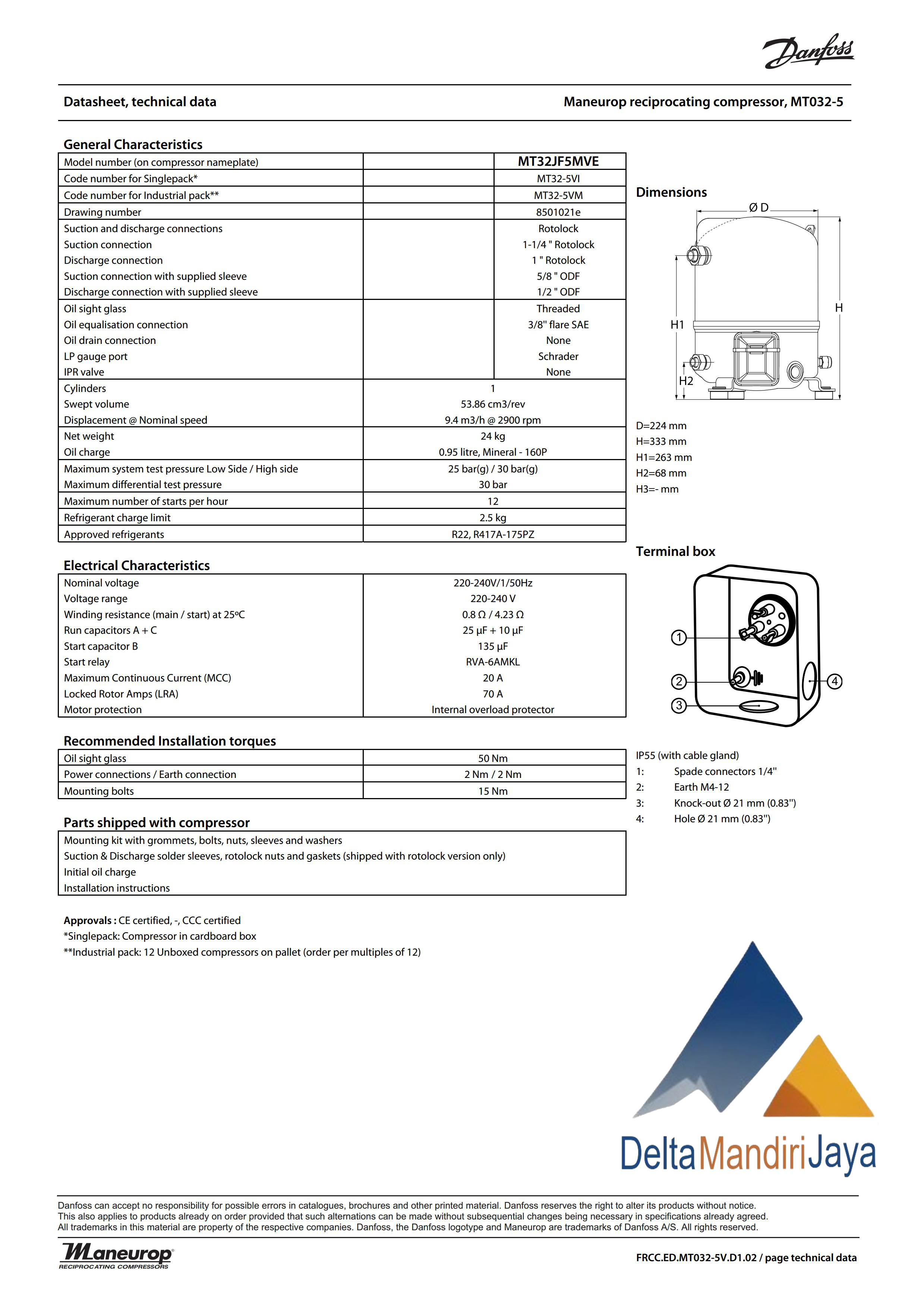 Kompresor Danfoss MT32JF5MVE