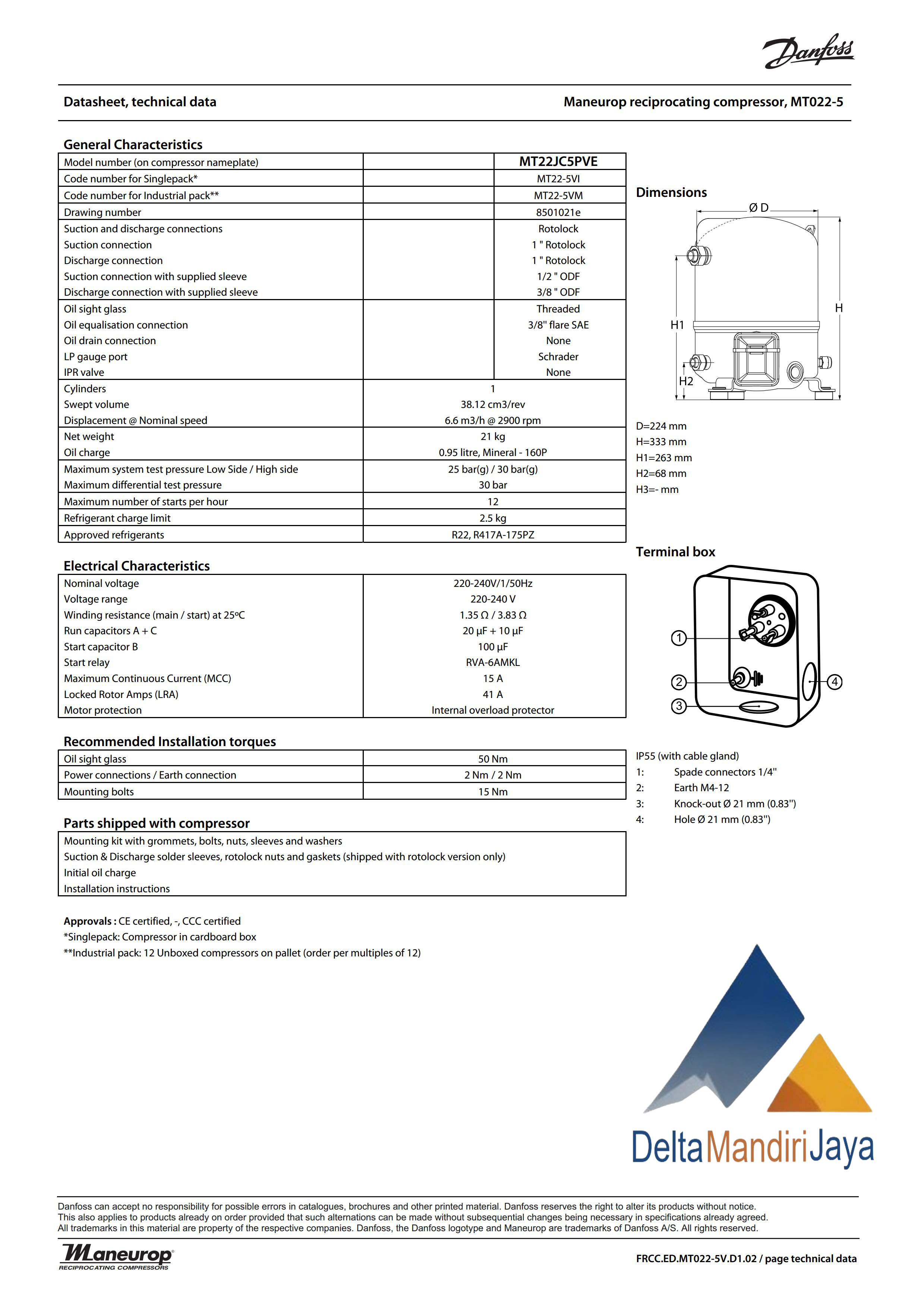 Kompresor Danfoss MT22JC5PVE