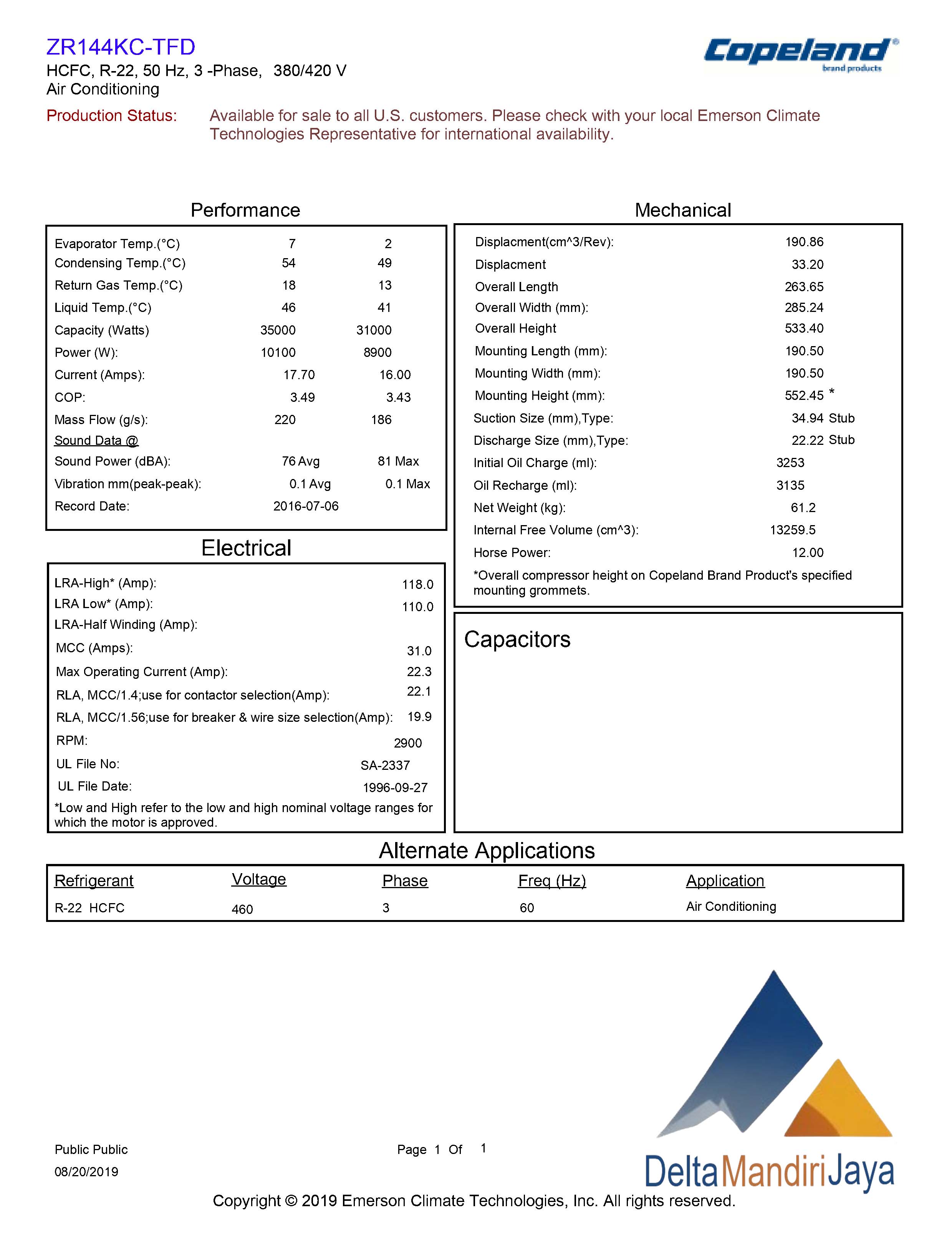 Kompresor Copeland ZR144KC-TFD-52E