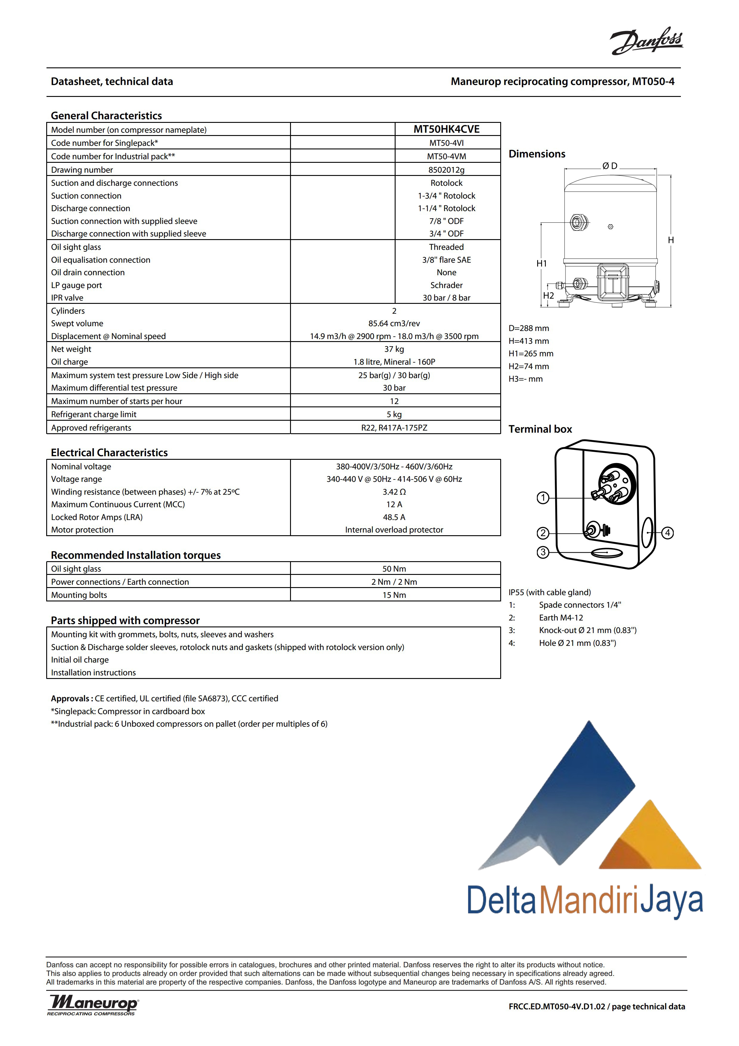 Danfoss Commercial Compressor MT50HM-4VM