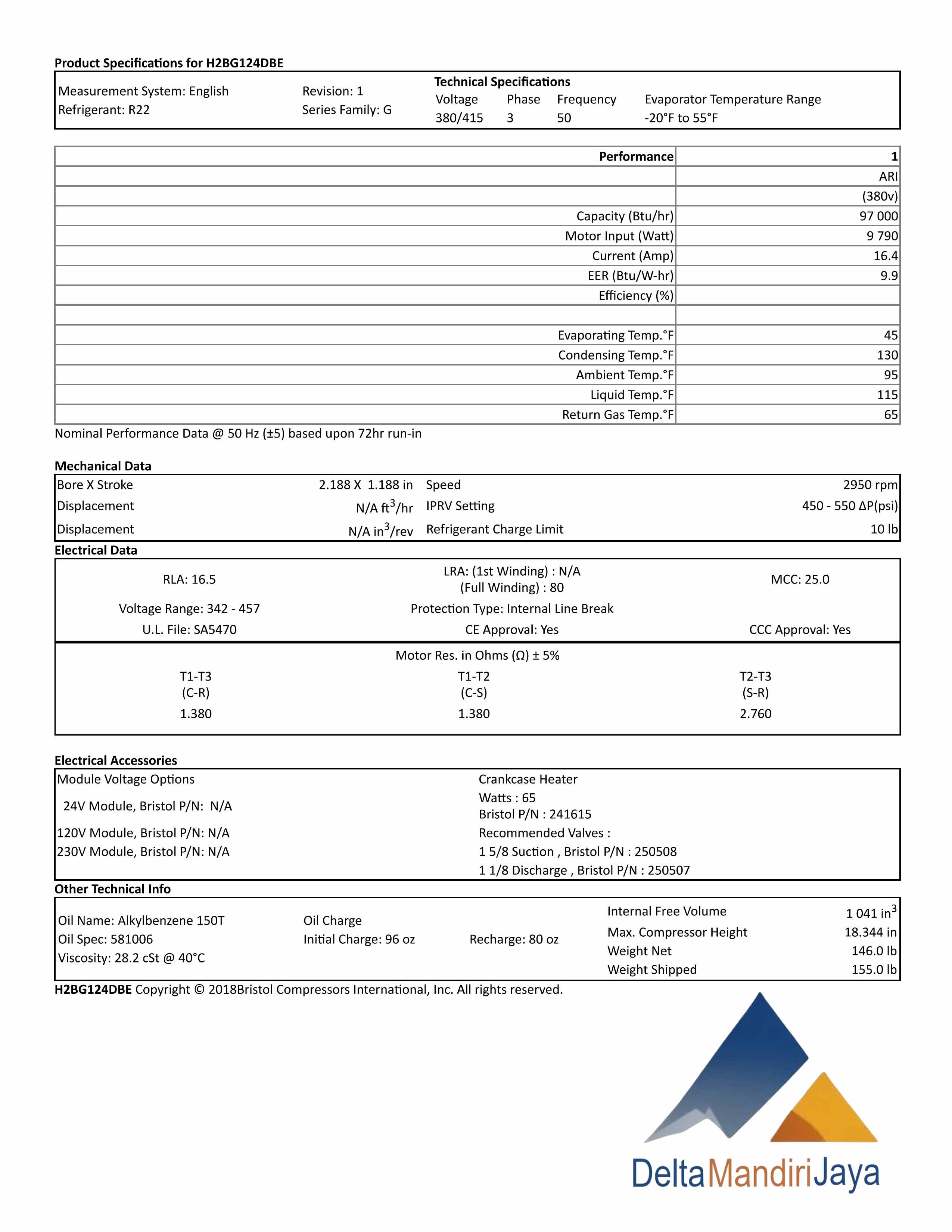 Kompresor Bristol H2BG124DBEE