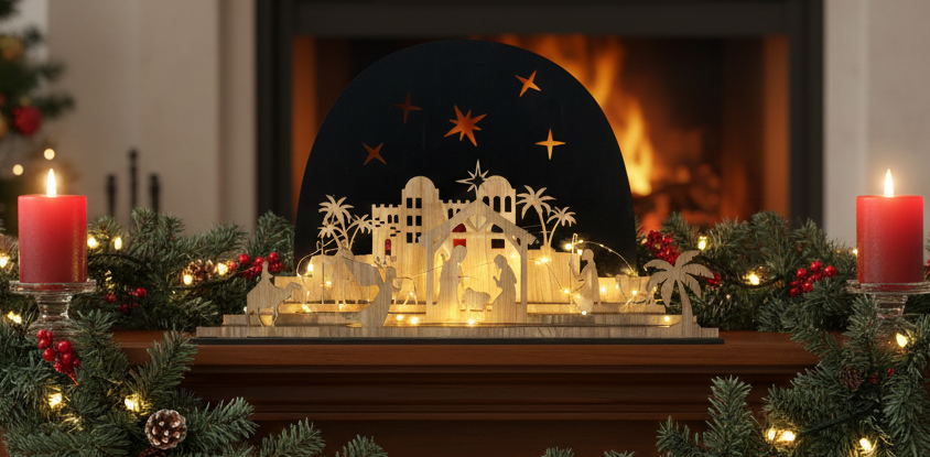 Crib for Christmas Decorations | Nativity Scene Stable | Wooden Holiday Decor