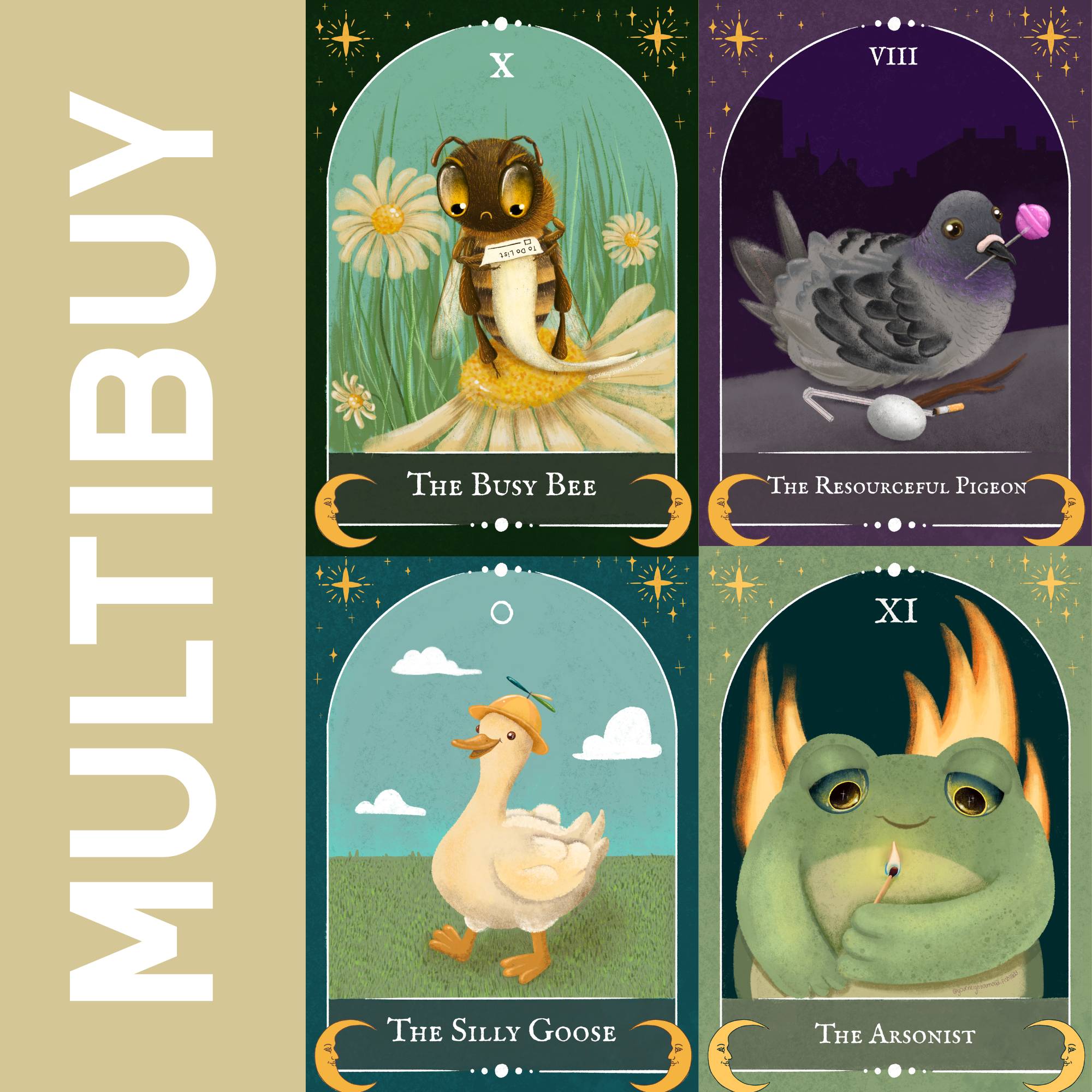 Set of 4 Animal Tarot Card Prints